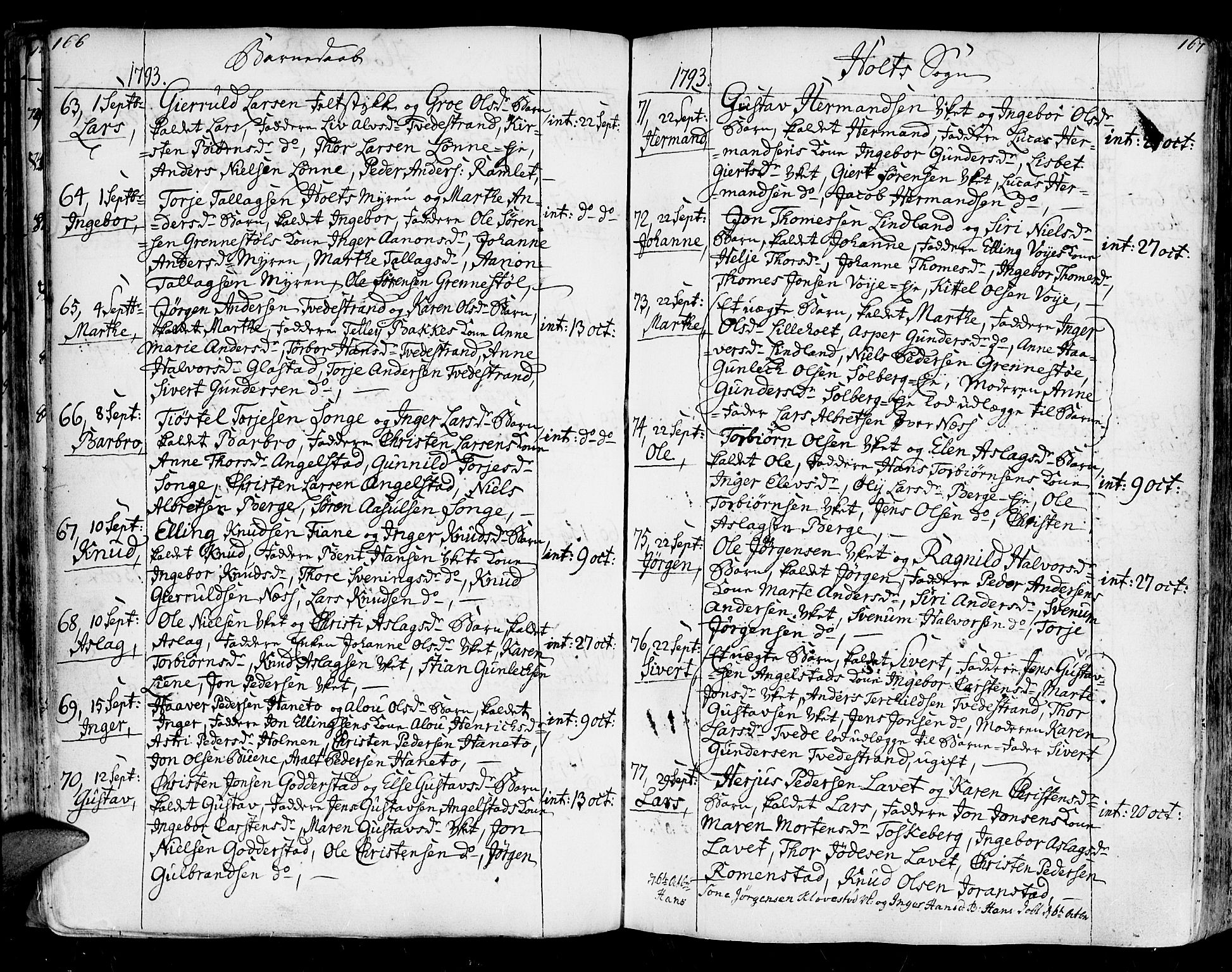 Holt sokneprestkontor, AV/SAK-1111-0021/F/Fa/L0003: Parish register (official) no. A 3, 1765-1798, p. 166-167