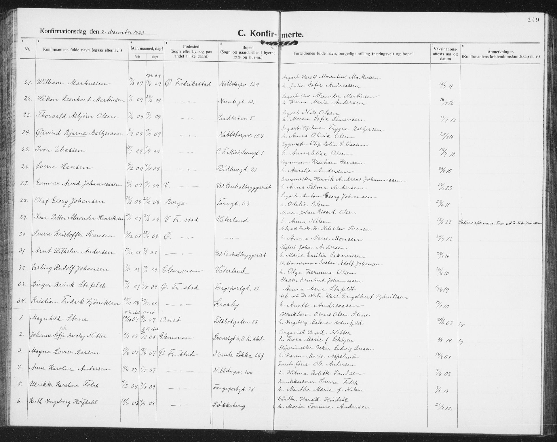 Østre Fredrikstad prestekontor Kirkebøker, AV/SAO-A-10907/G/Ga/L0003: Parish register (copy) no. 3, 1920-1940, p. 149