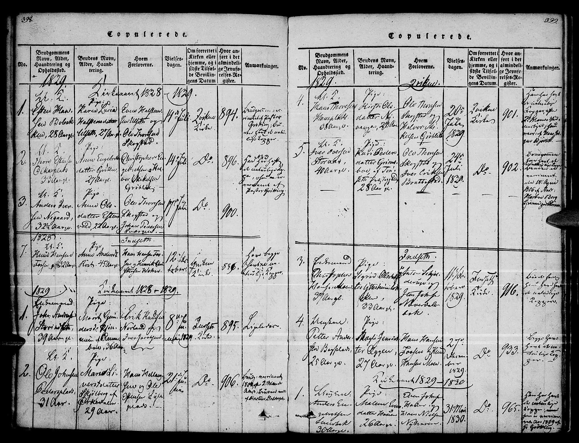 Kvikne prestekontor, SAH/PREST-064/H/Ha/Haa/L0004: Parish register (official) no. 4, 1815-1840, p. 398-399
