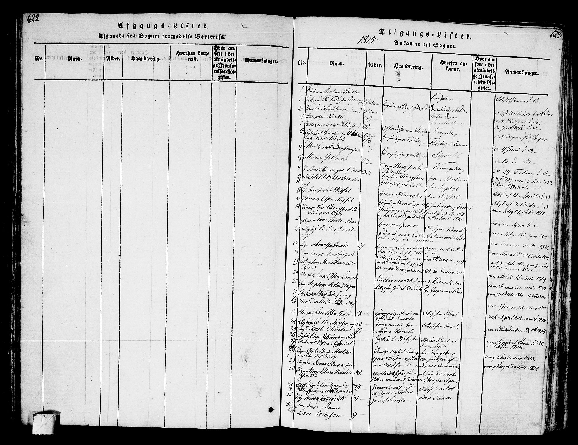 Eiker kirkebøker, AV/SAKO-A-4/G/Ga/L0001: Parish register (copy) no. I 1, 1814-1832, p. 622-623