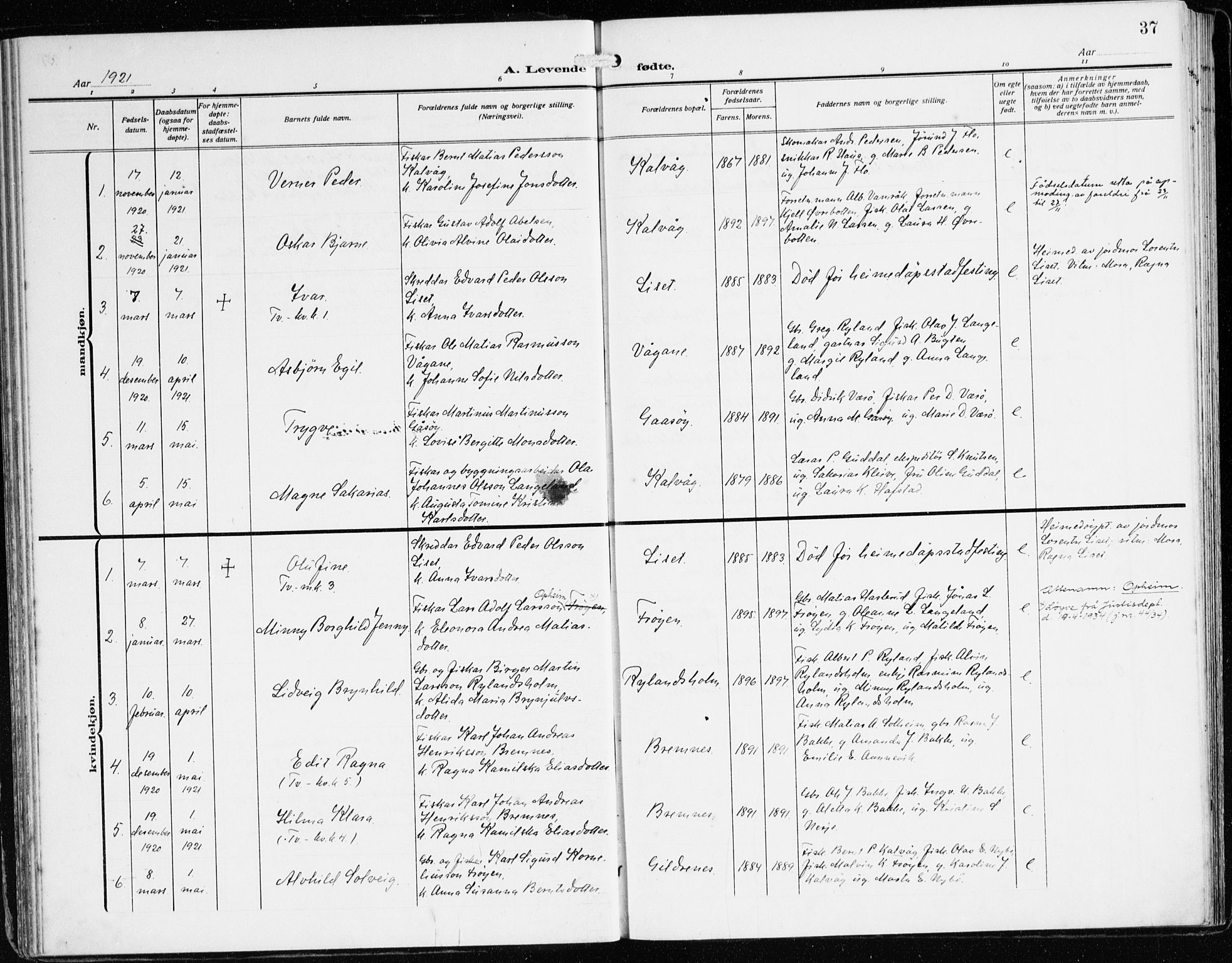 Bremanger sokneprestembete, AV/SAB-A-82201/H/Haa/Haab/L0003: Parish register (official) no. B 3, 1908-1925, p. 37