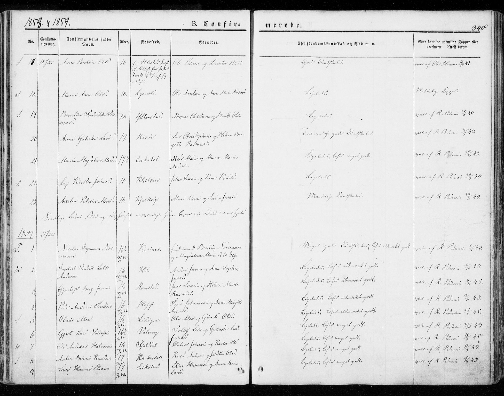 Ministerialprotokoller, klokkerbøker og fødselsregistre - Nordland, SAT/A-1459/872/L1033: Parish register (official) no. 872A08, 1840-1863, p. 340