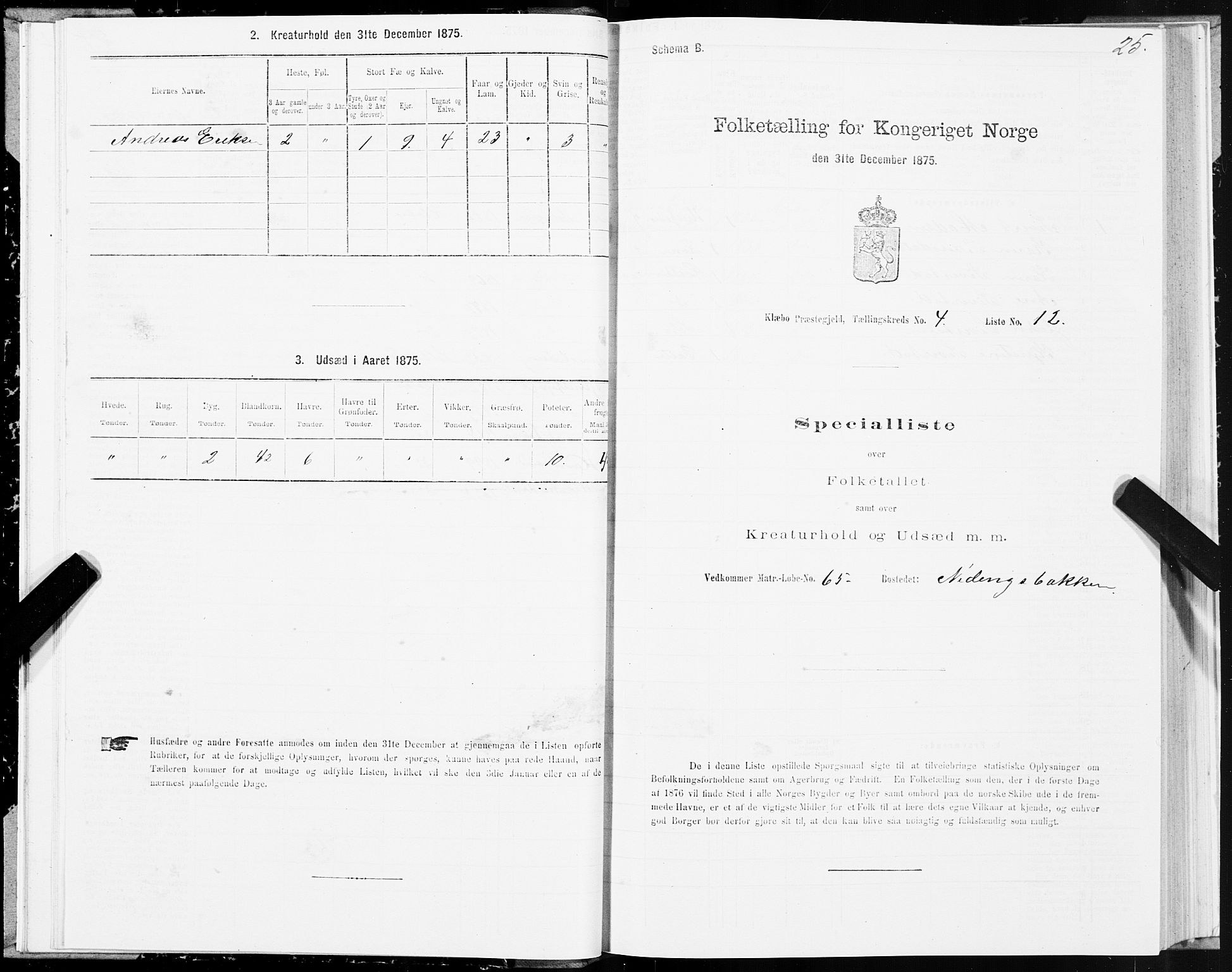 SAT, 1875 census for 1662P Klæbu, 1875, p. 2025