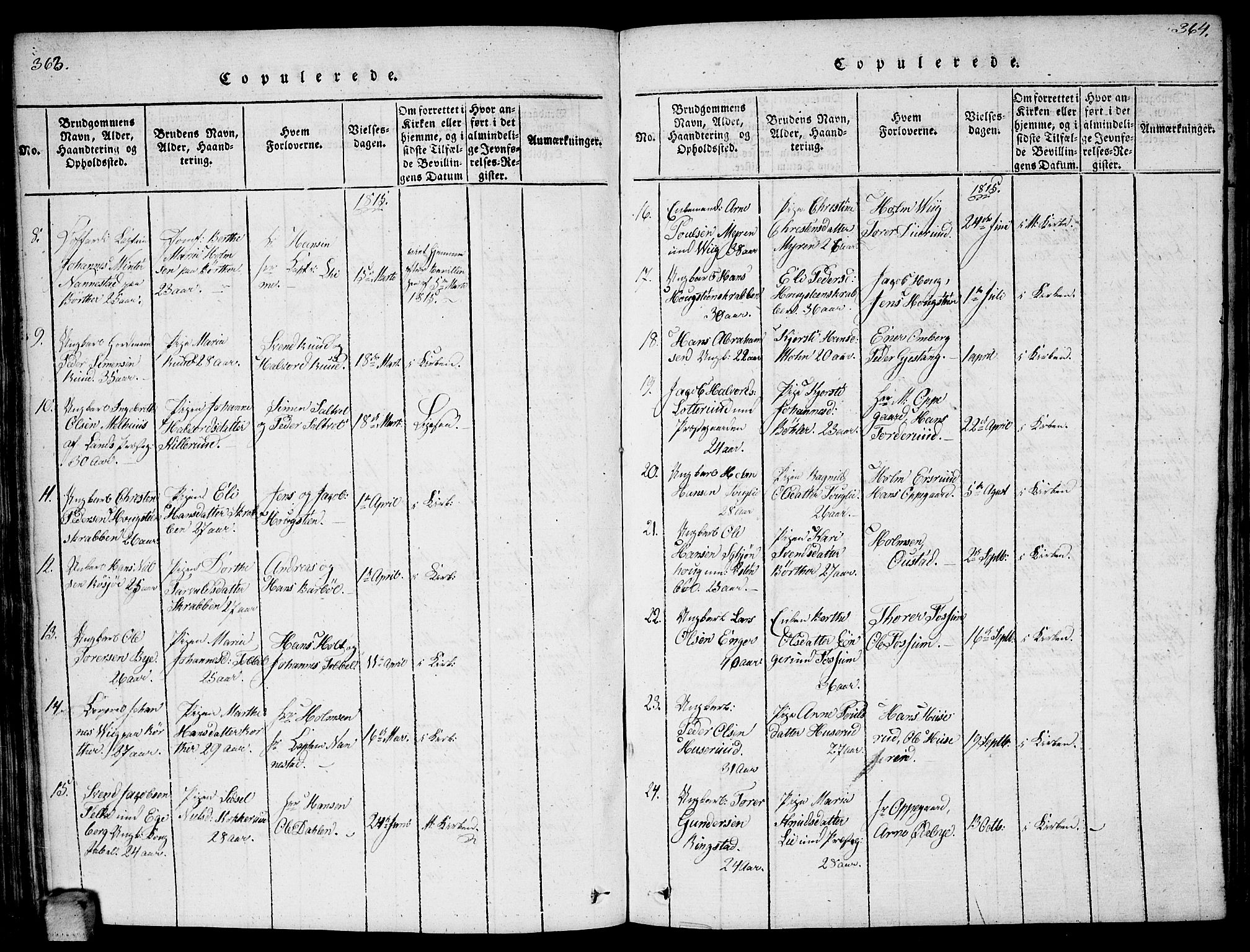 Enebakk prestekontor Kirkebøker, SAO/A-10171c/F/Fa/L0006: Parish register (official) no. I 6, 1815-1832, p. 363-364