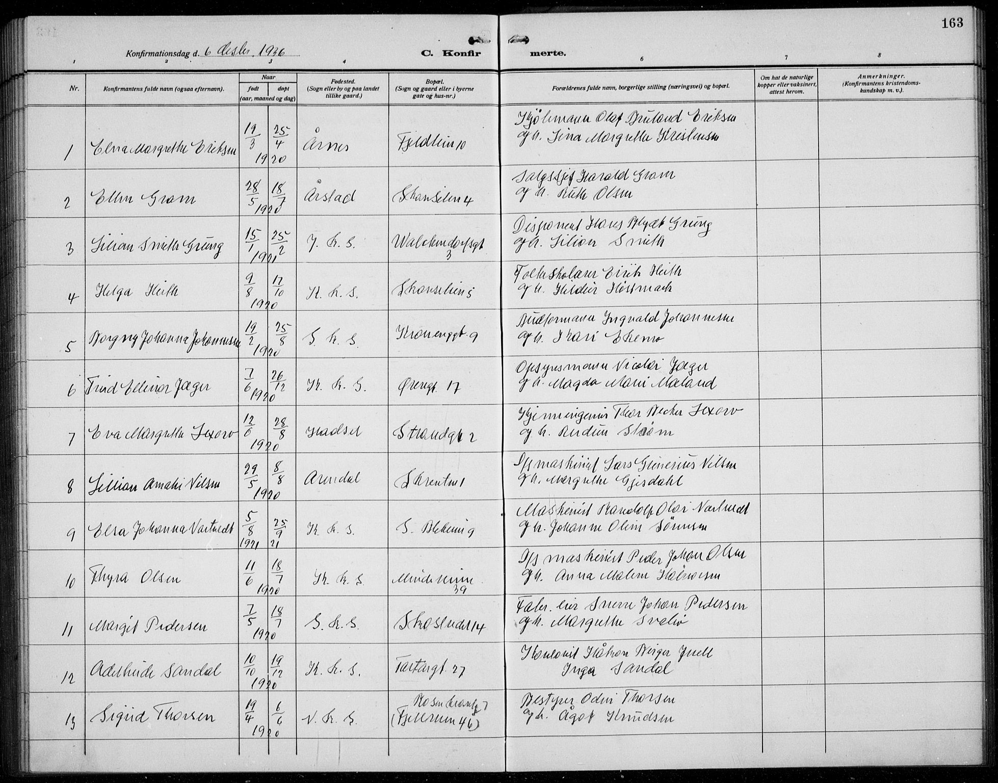 Korskirken sokneprestembete, AV/SAB-A-76101/H/Hab: Parish register (copy) no. C 6, 1918-1941, p. 163