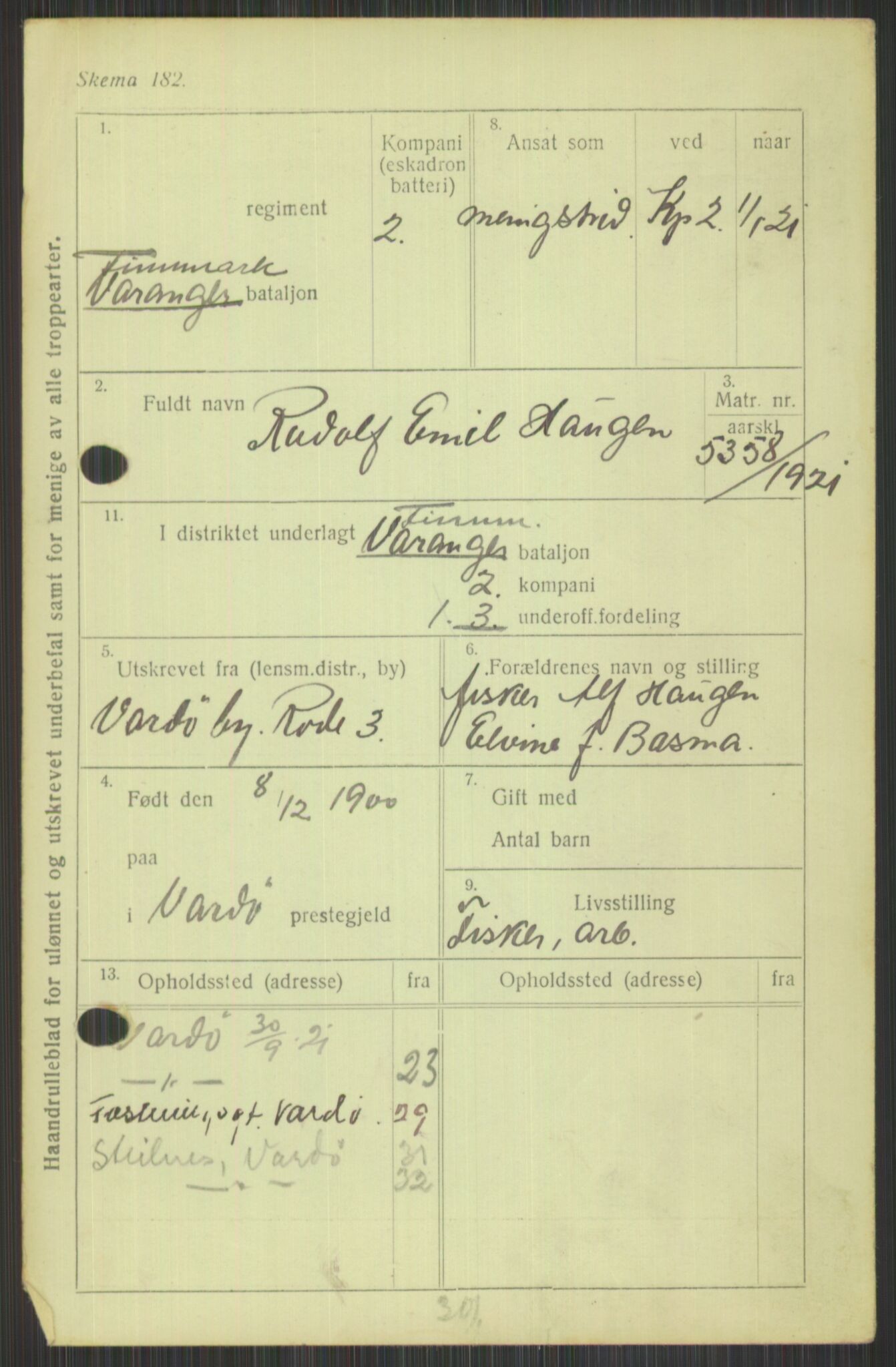 Forsvaret, Varanger bataljon, AV/RA-RAFA-2258/1/D/L0440: Rulleblad for fødte 1892-1912, 1892-1912, p. 507