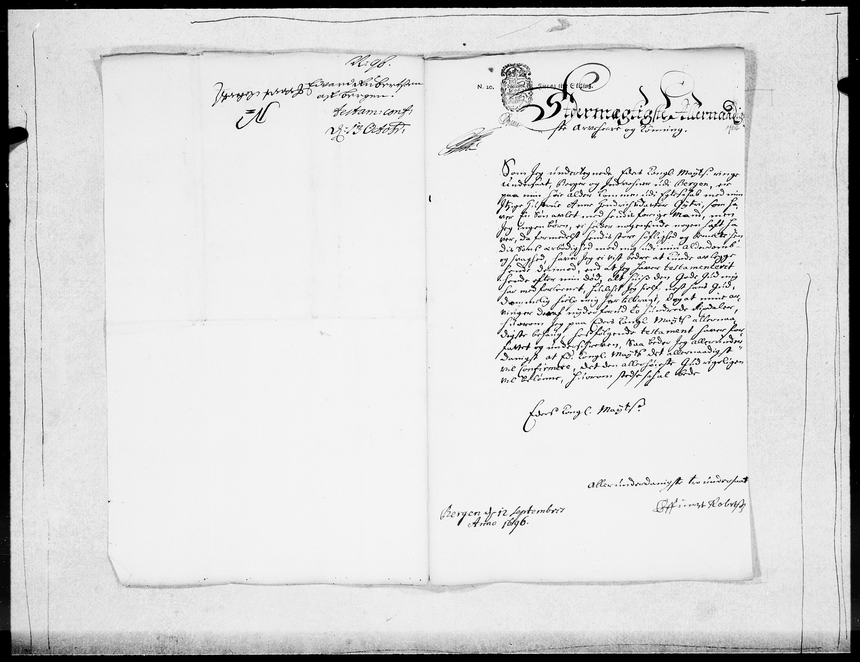 Danske Kanselli 1572-1799, AV/RA-EA-3023/F/Fc/Fcc/Fcca/L0047: Norske innlegg 1572-1799, 1695-1697, p. 188