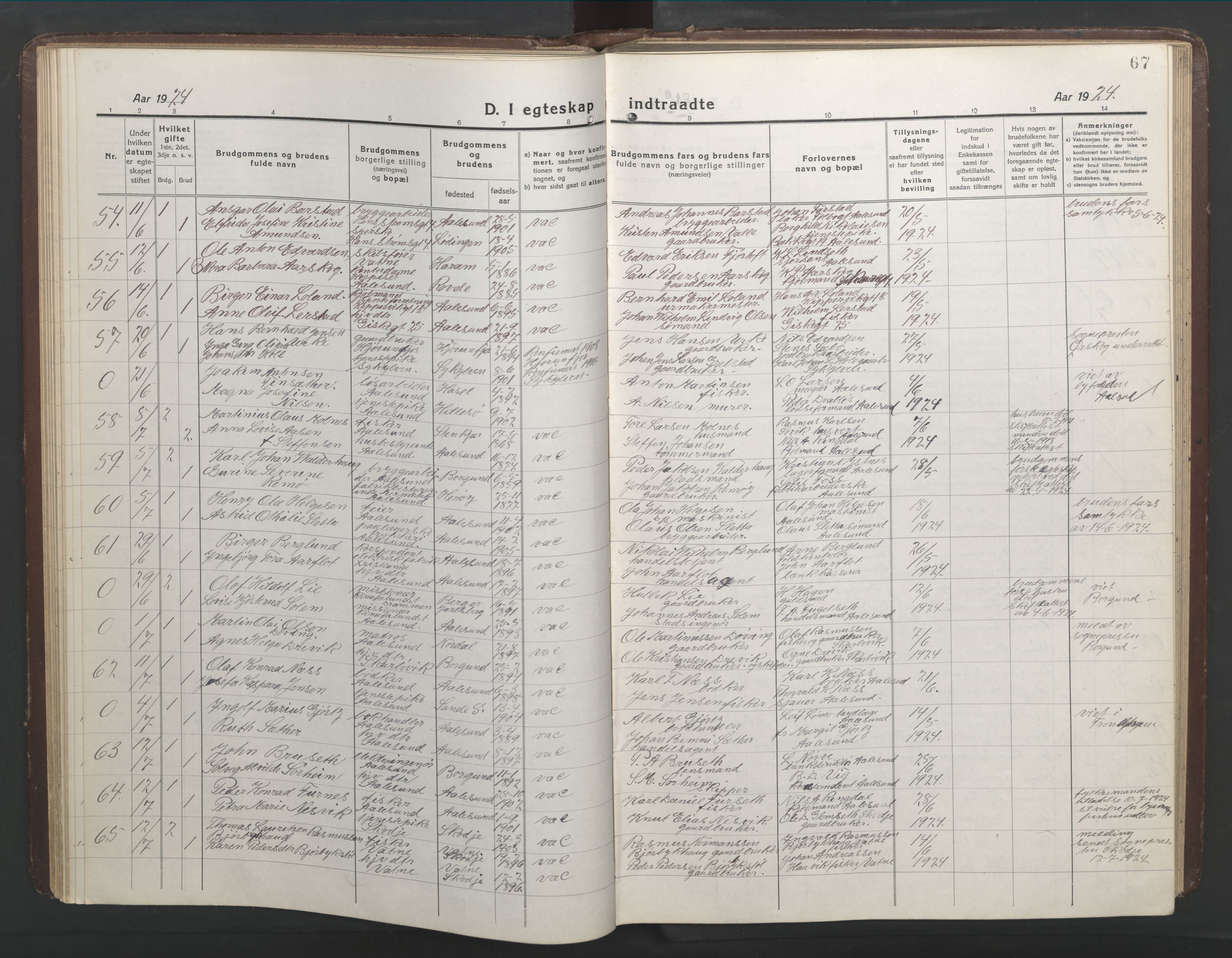 Ministerialprotokoller, klokkerbøker og fødselsregistre - Møre og Romsdal, AV/SAT-A-1454/529/L0473: Parish register (copy) no. 529C10, 1918-1941, p. 67