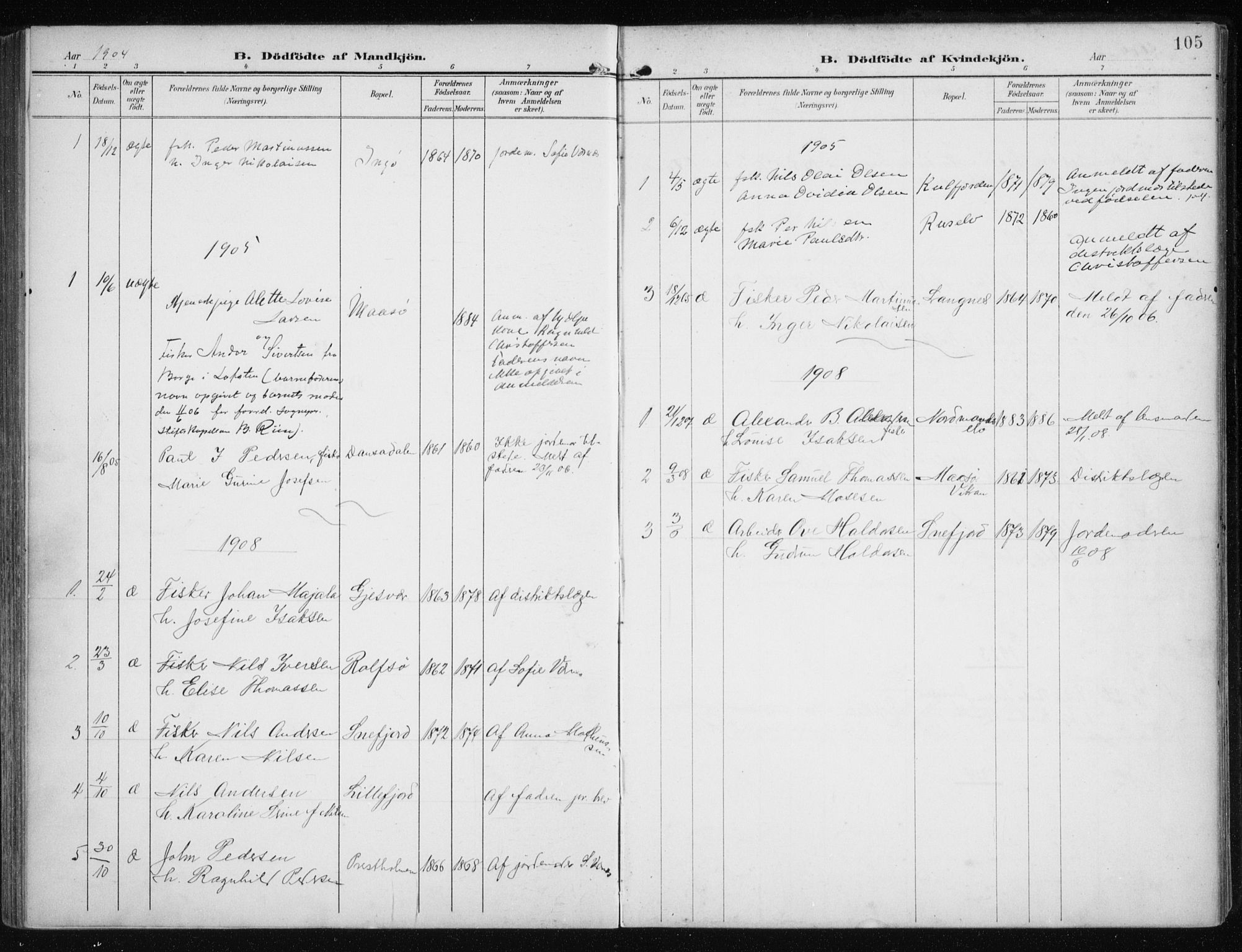 Måsøy sokneprestkontor, AV/SATØ-S-1348/H/Ha/L0009kirke: Parish register (official) no. 9, 1903-1914, p. 105