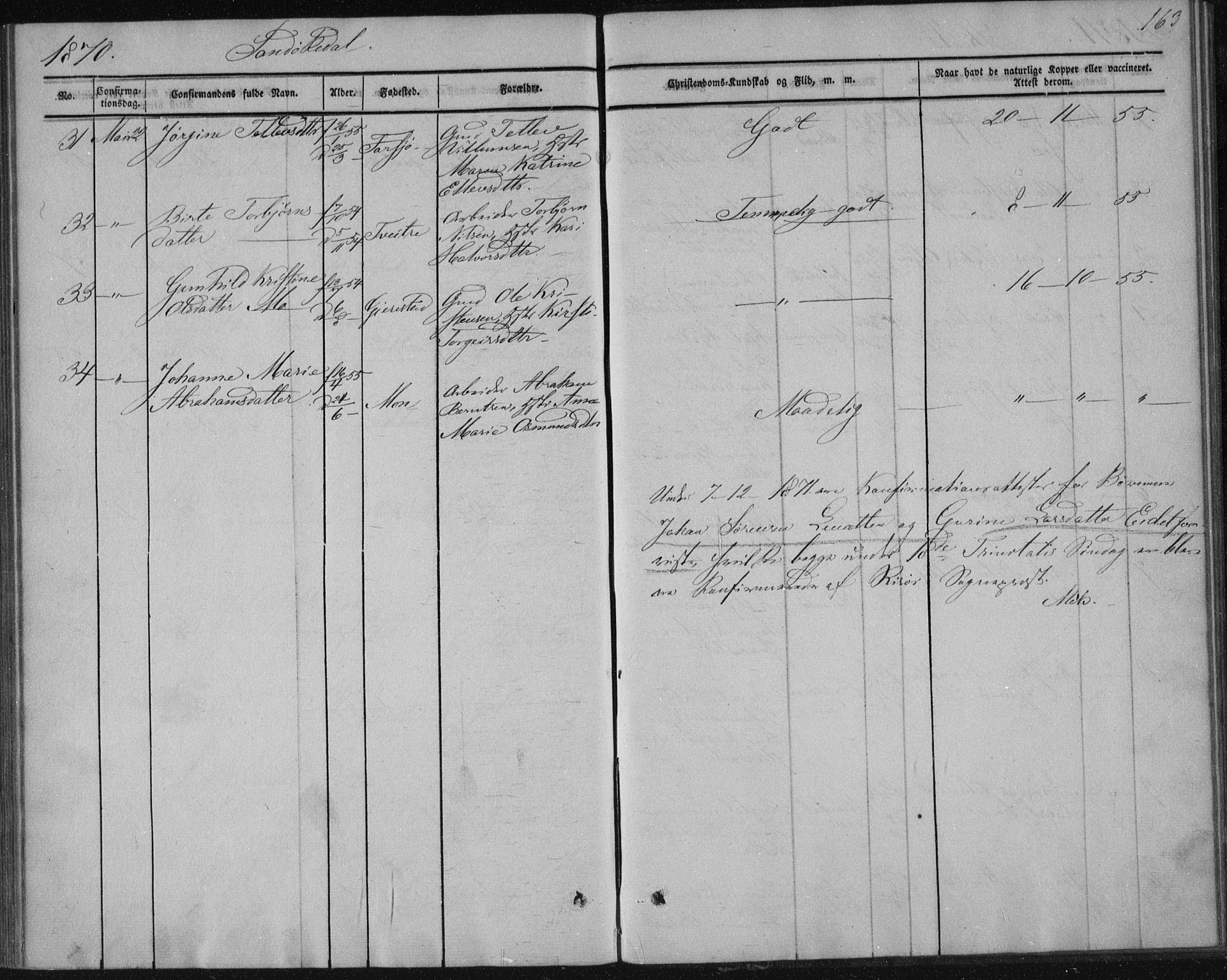 Sannidal kirkebøker, AV/SAKO-A-296/F/Fa/L0009: Parish register (official) no. 9, 1855-1873, p. 163