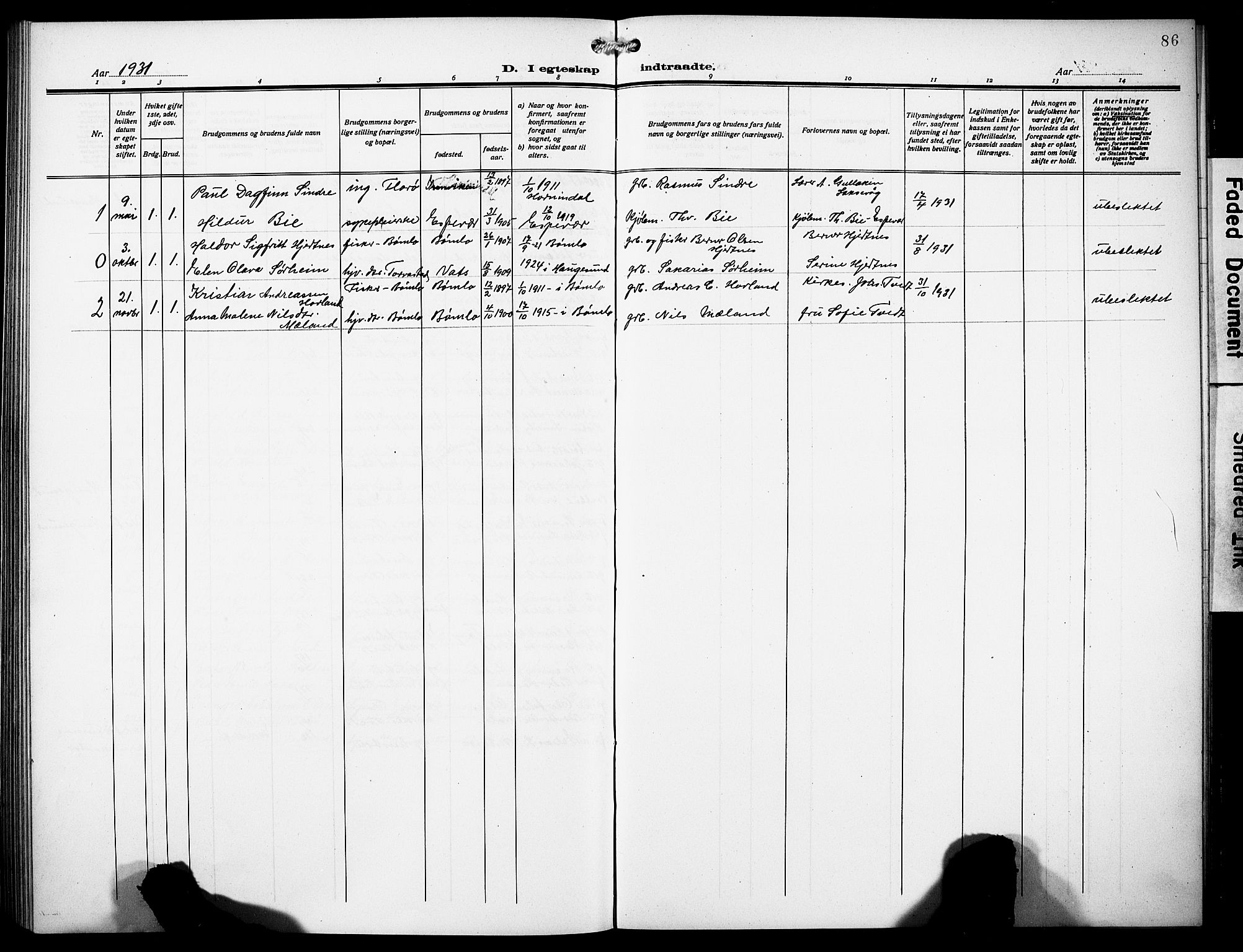 Finnås sokneprestembete, SAB/A-99925/H/Ha/Hab/Habc/L0004: Parish register (copy) no. C 4, 1917-1931, p. 86