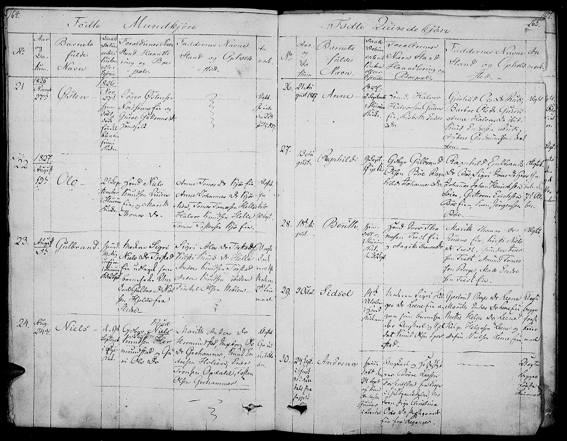 Vang prestekontor, Valdres, AV/SAH-PREST-140/H/Ha/L0003: Parish register (official) no. 3, 1809-1831, p. 164-165