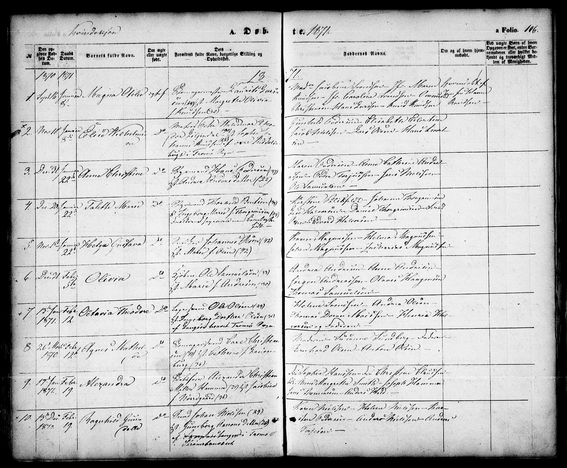 Arendal sokneprestkontor, Trefoldighet, SAK/1111-0040/F/Fa/L0007: Parish register (official) no. A 7, 1868-1878, p. 106