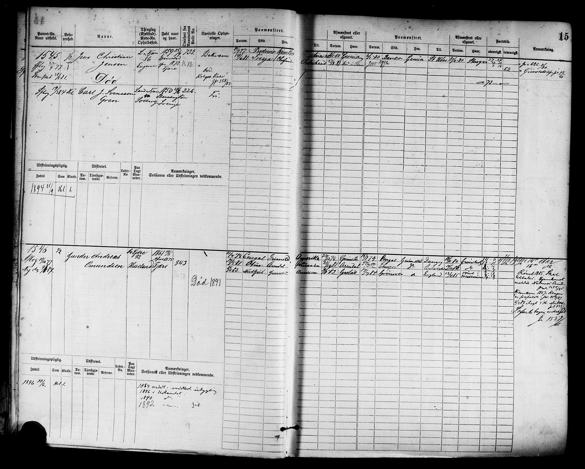 Grimstad mønstringskrets, AV/SAK-2031-0013/F/Fb/L0003: Hovedrulle nr 1517-2276, F-6, 1877-1888, p. 18