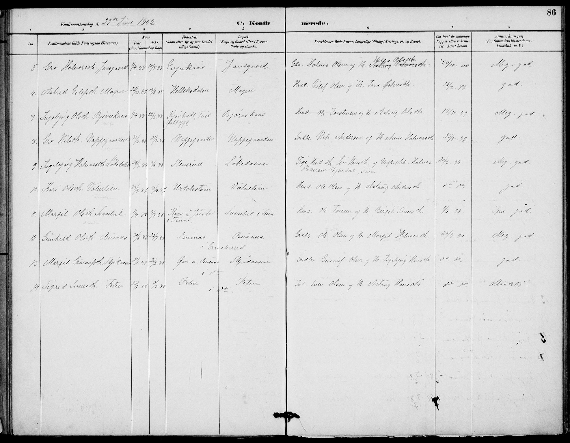 Gransherad kirkebøker, SAKO/A-267/F/Fb/L0005: Parish register (official) no. II 5, 1887-1916, p. 86