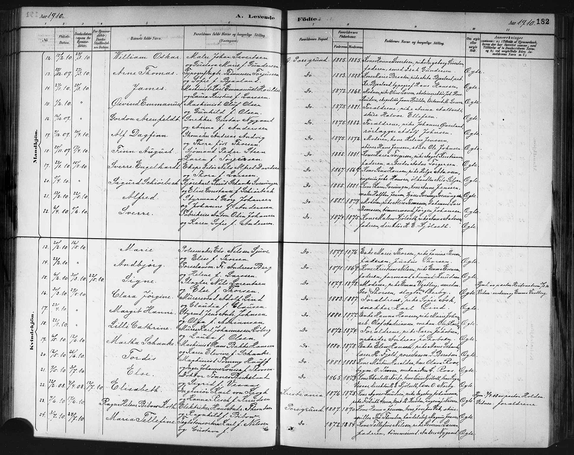 Porsgrunn kirkebøker , AV/SAKO-A-104/G/Gb/L0005: Parish register (copy) no. II 5, 1883-1915, p. 182