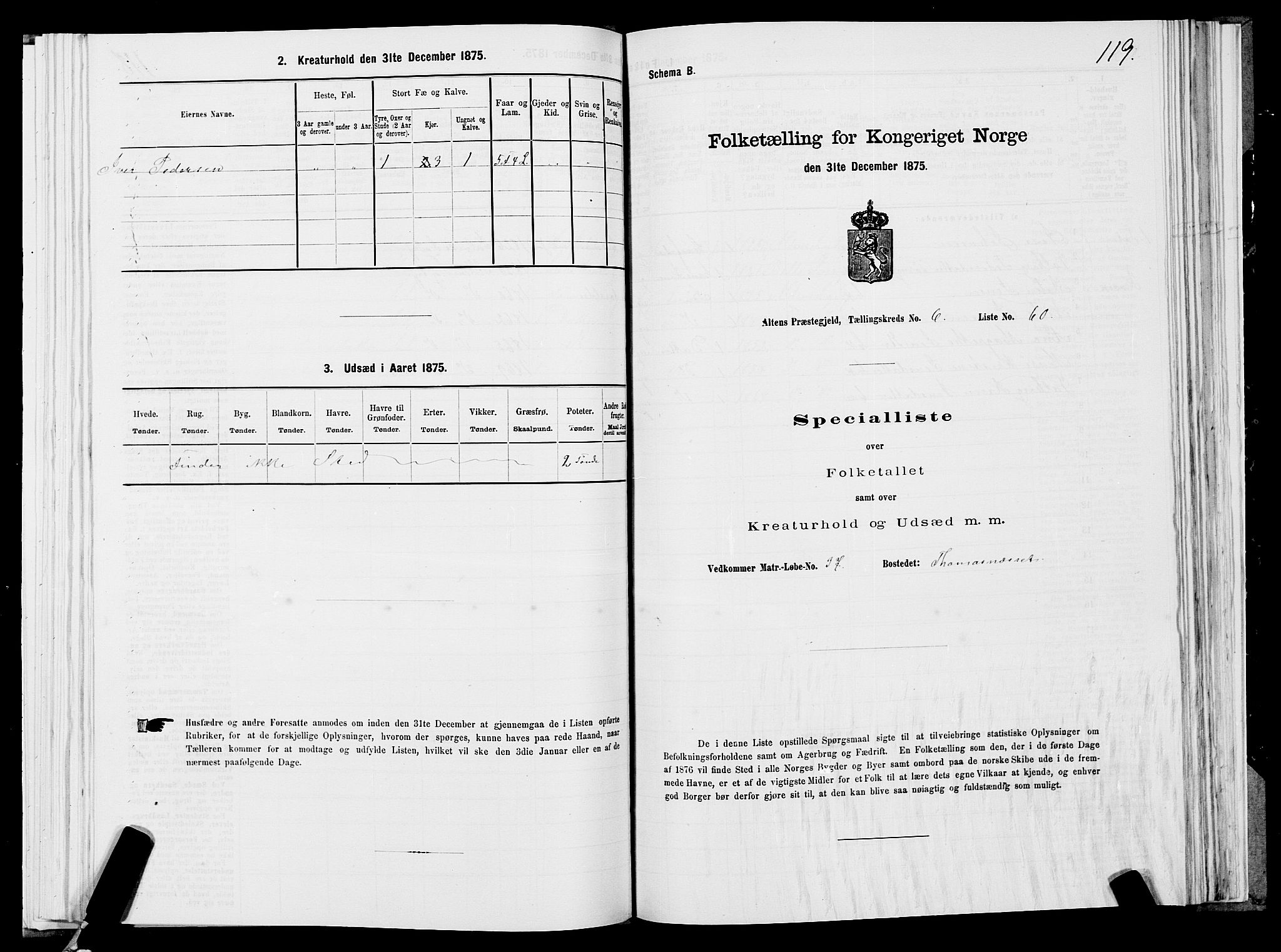 SATØ, 1875 census for 2012P Alta, 1875, p. 3119