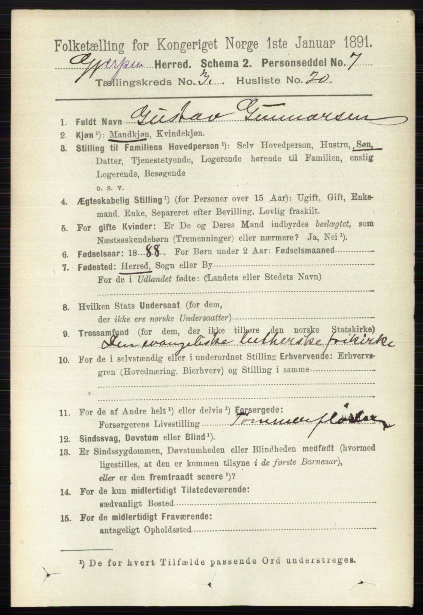 RA, 1891 census for 0812 Gjerpen, 1891, p. 1622