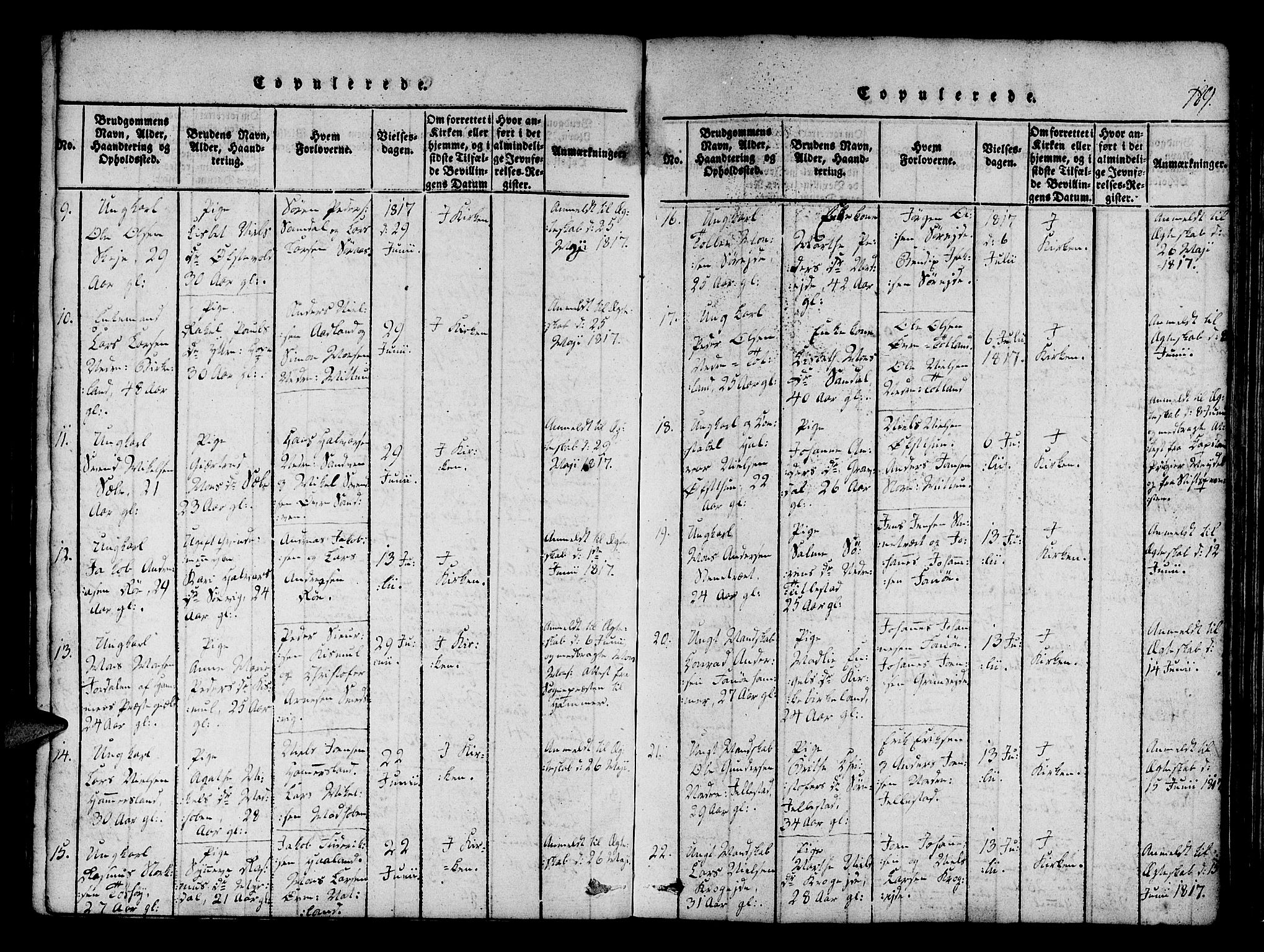 Fana Sokneprestembete, SAB/A-75101/H/Haa/Haaa/L0007: Parish register (official) no. A 7, 1816-1828, p. 189