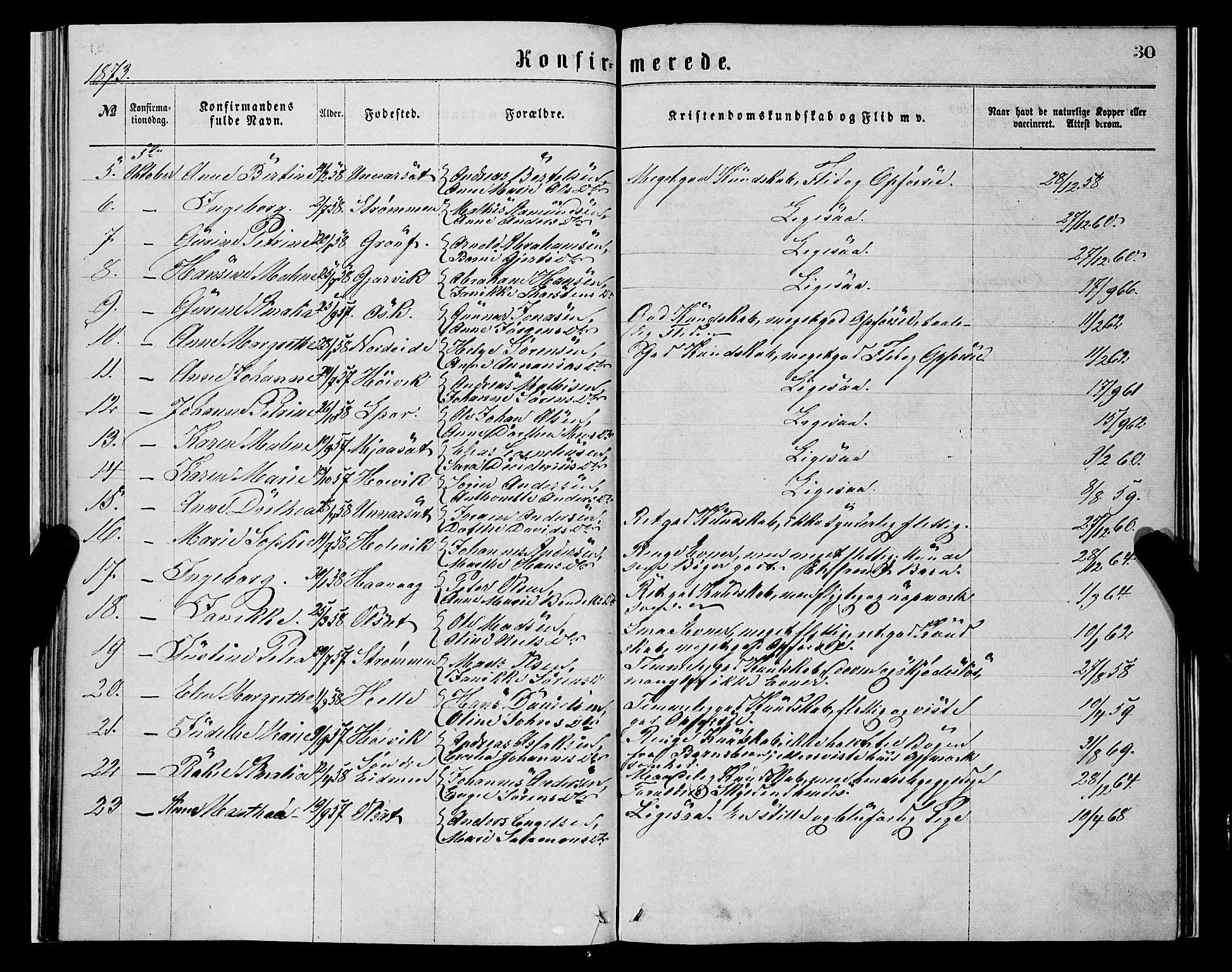 Askvoll sokneprestembete, SAB/A-79501/H/Haa/Haaa/L0013: Parish register (official) no. A 13, 1865-1878, p. 30