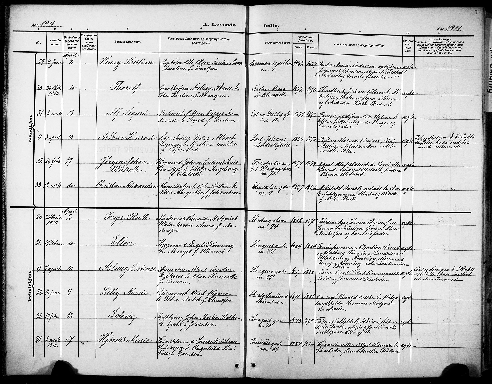 Ministerialprotokoller, klokkerbøker og fødselsregistre - Sør-Trøndelag, SAT/A-1456/601/L0096: Parish register (copy) no. 601C14, 1911-1931, p. 1