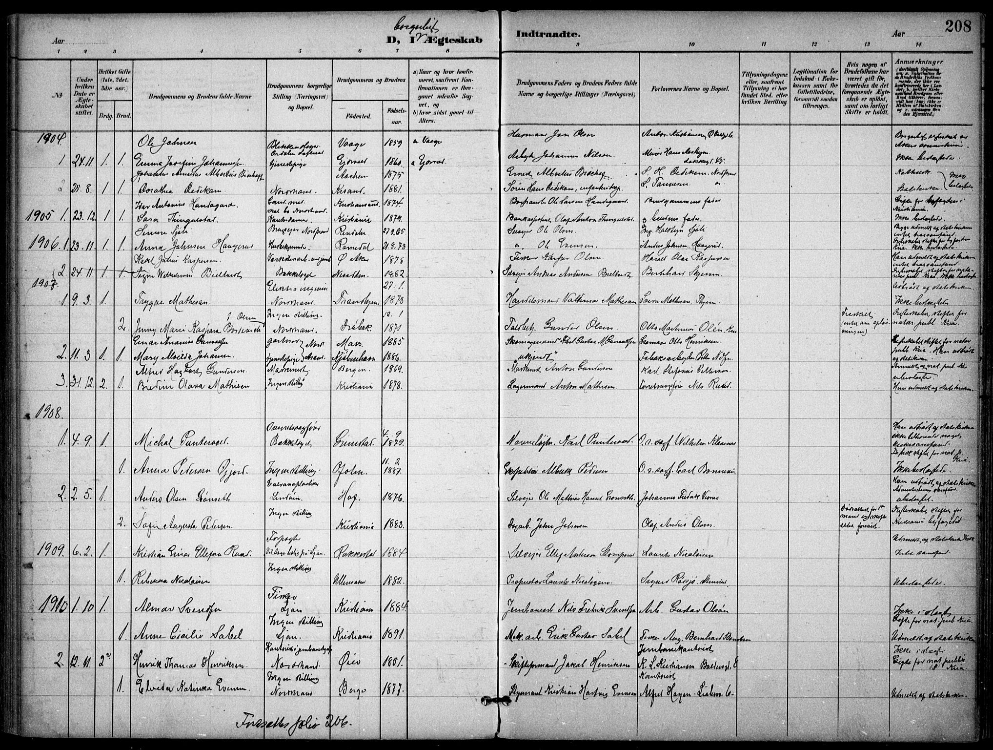 Nordstrand prestekontor Kirkebøker, AV/SAO-A-10362a/F/Fa/L0001: Parish register (official) no. 1, 1900-1914, p. 208