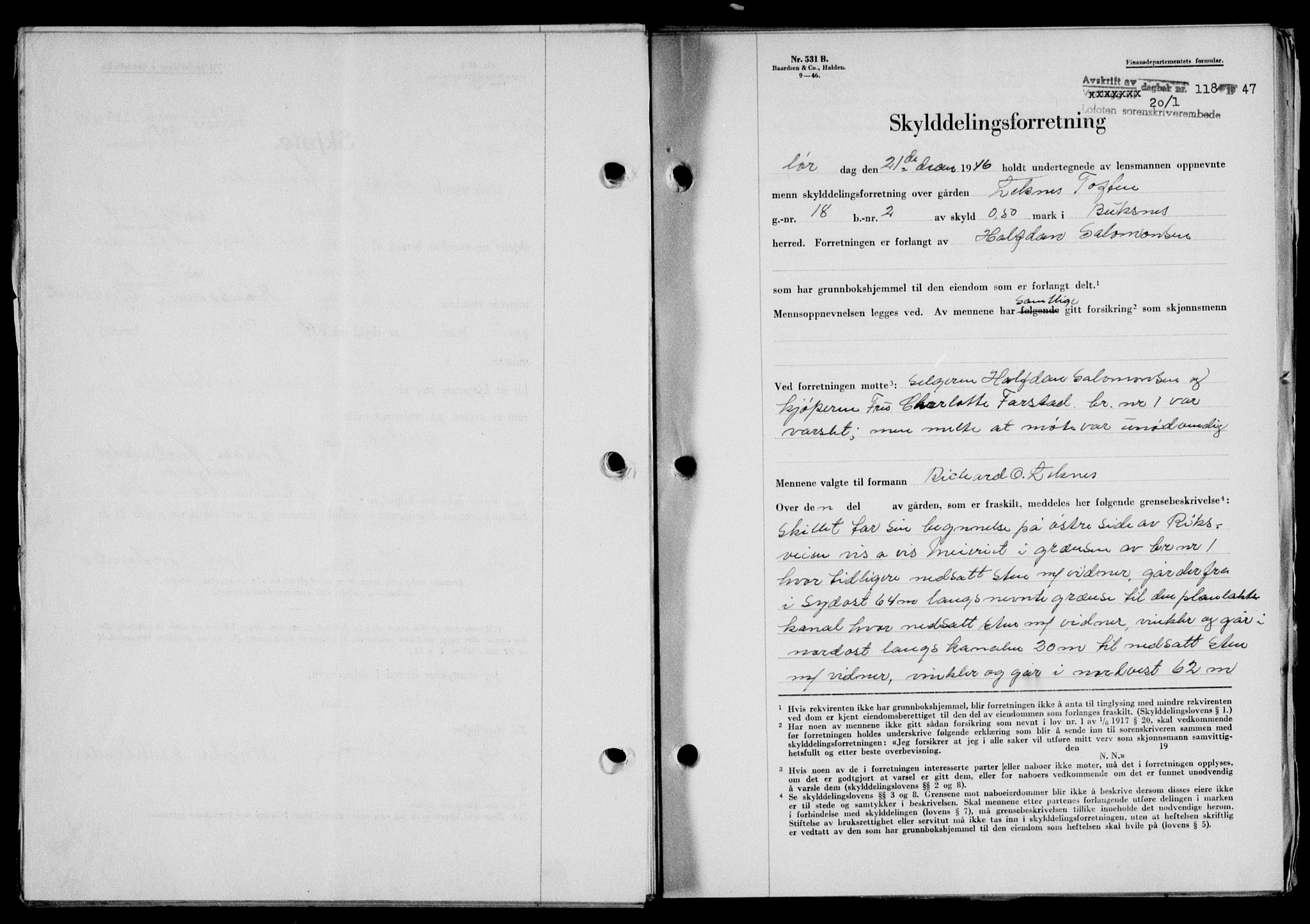 Lofoten sorenskriveri, SAT/A-0017/1/2/2C/L0015a: Mortgage book no. 15a, 1946-1947, Diary no: : 118/1947