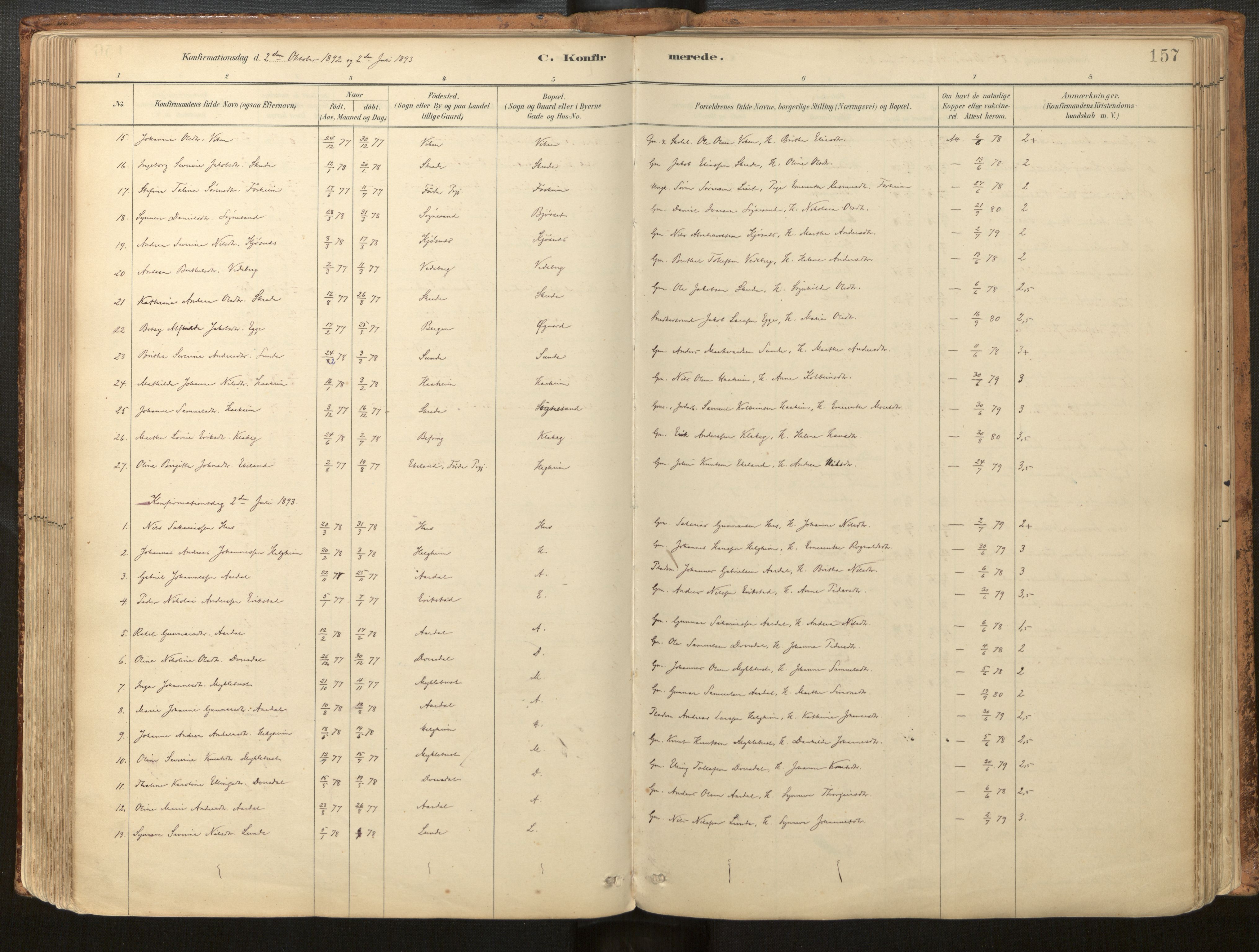 Jølster sokneprestembete, AV/SAB-A-80701/H/Haa/Haac/L0001: Parish register (official) no. C 1, 1882-1928, p. 157