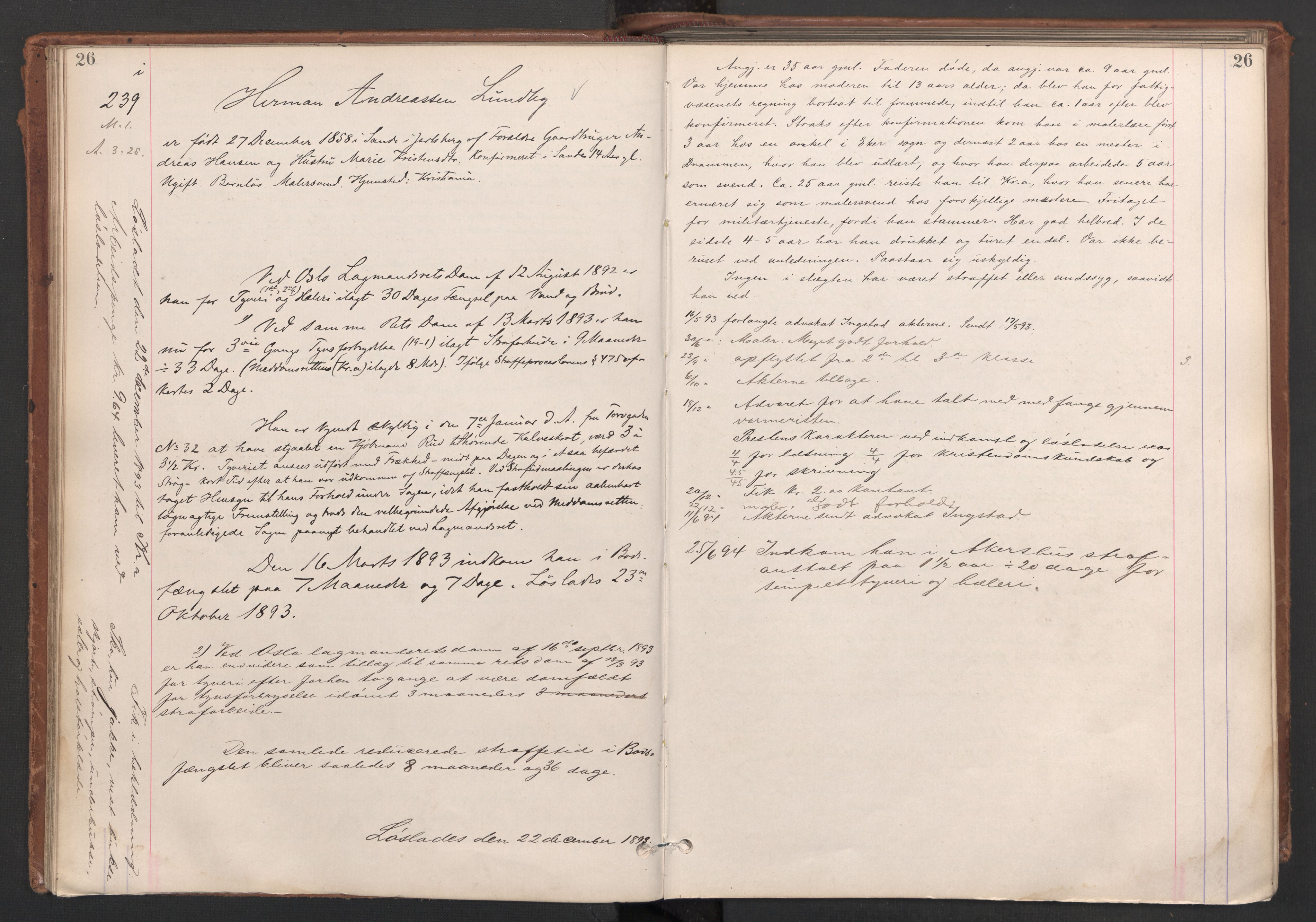 Botsfengslet, AV/RA-S-1539/D/Db/Dbb/L0028: 214i - 506i, 1893-1894, p. 26