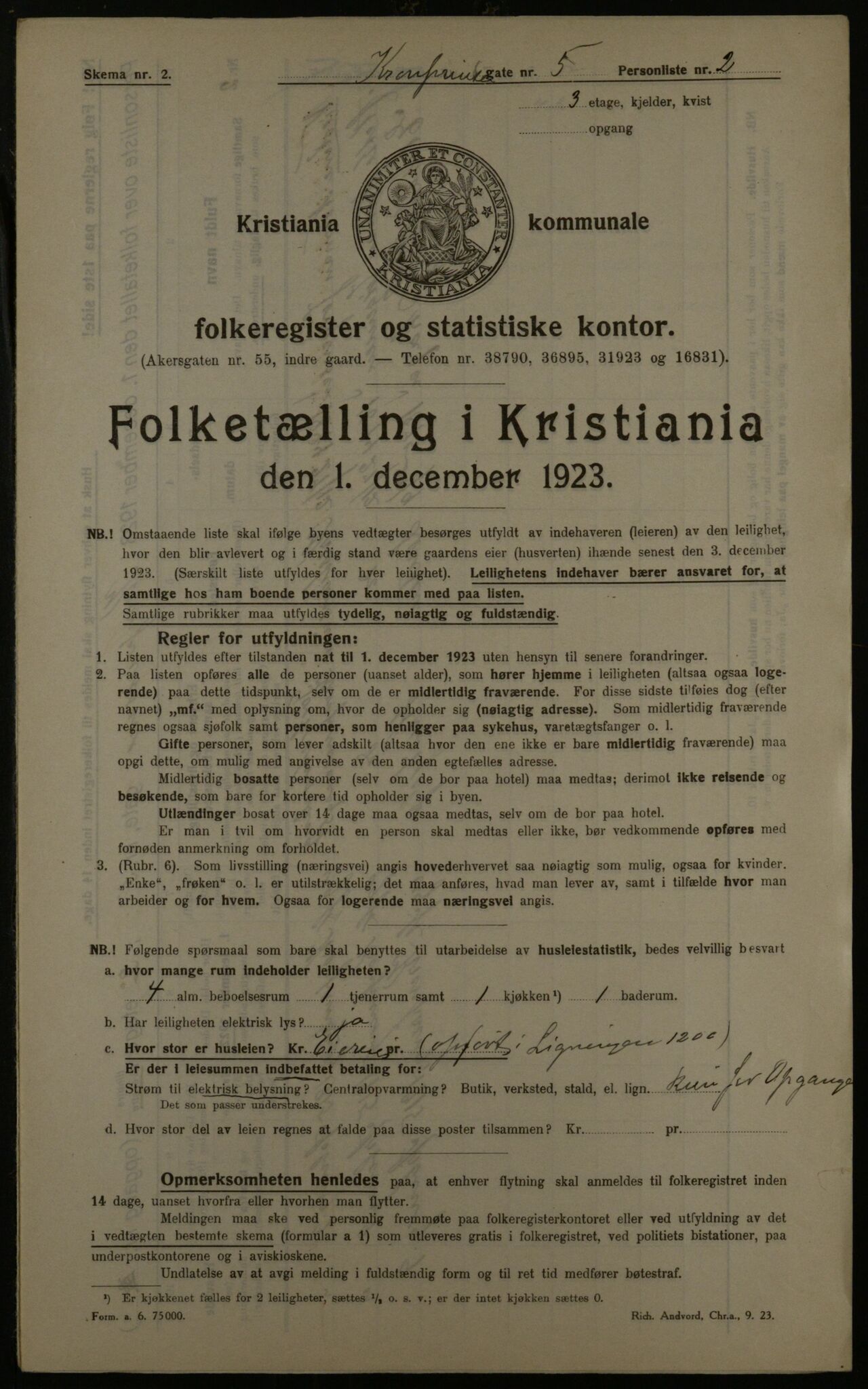 OBA, Municipal Census 1923 for Kristiania, 1923, p. 61175