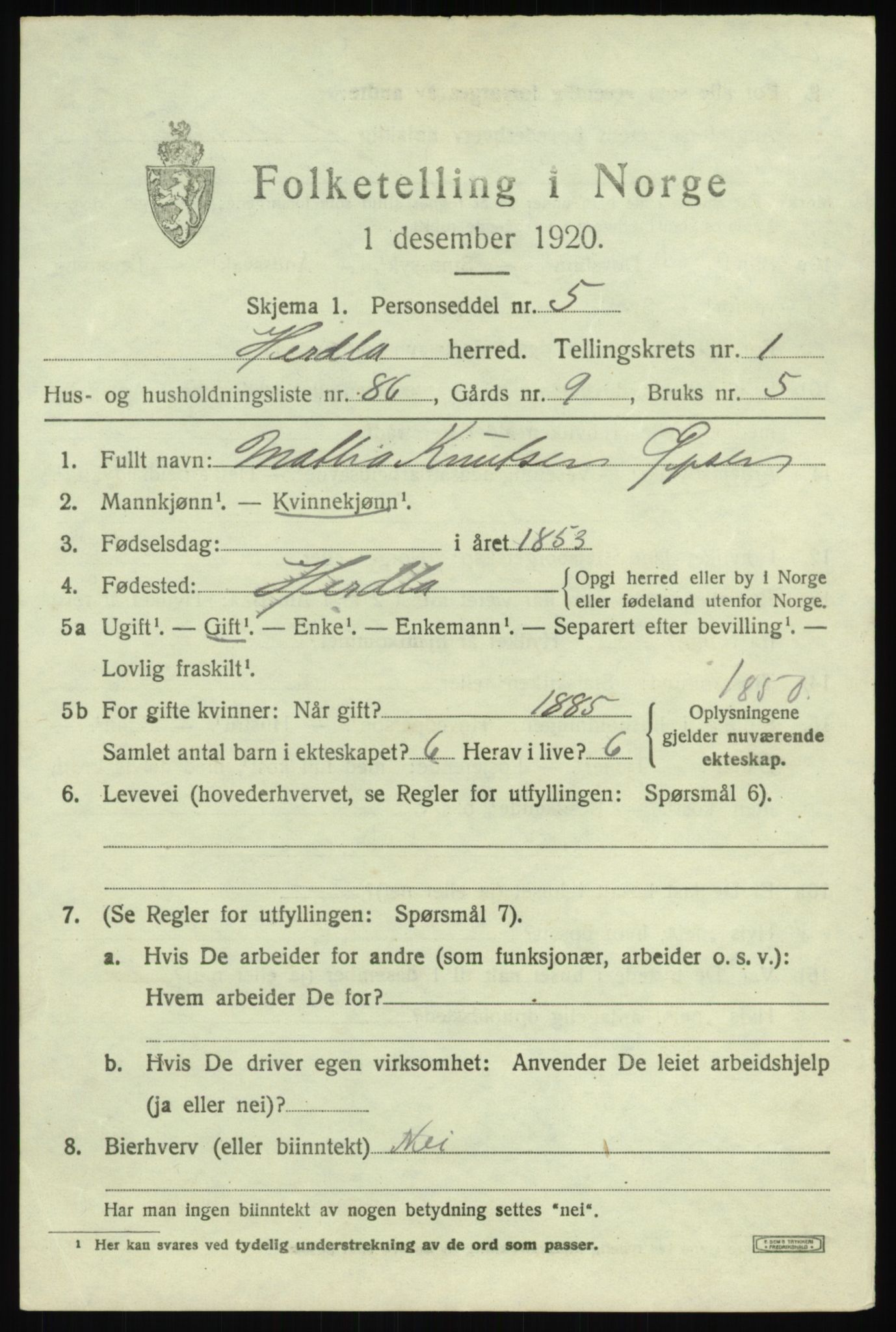 SAB, 1920 census for Herdla, 1920, p. 2379