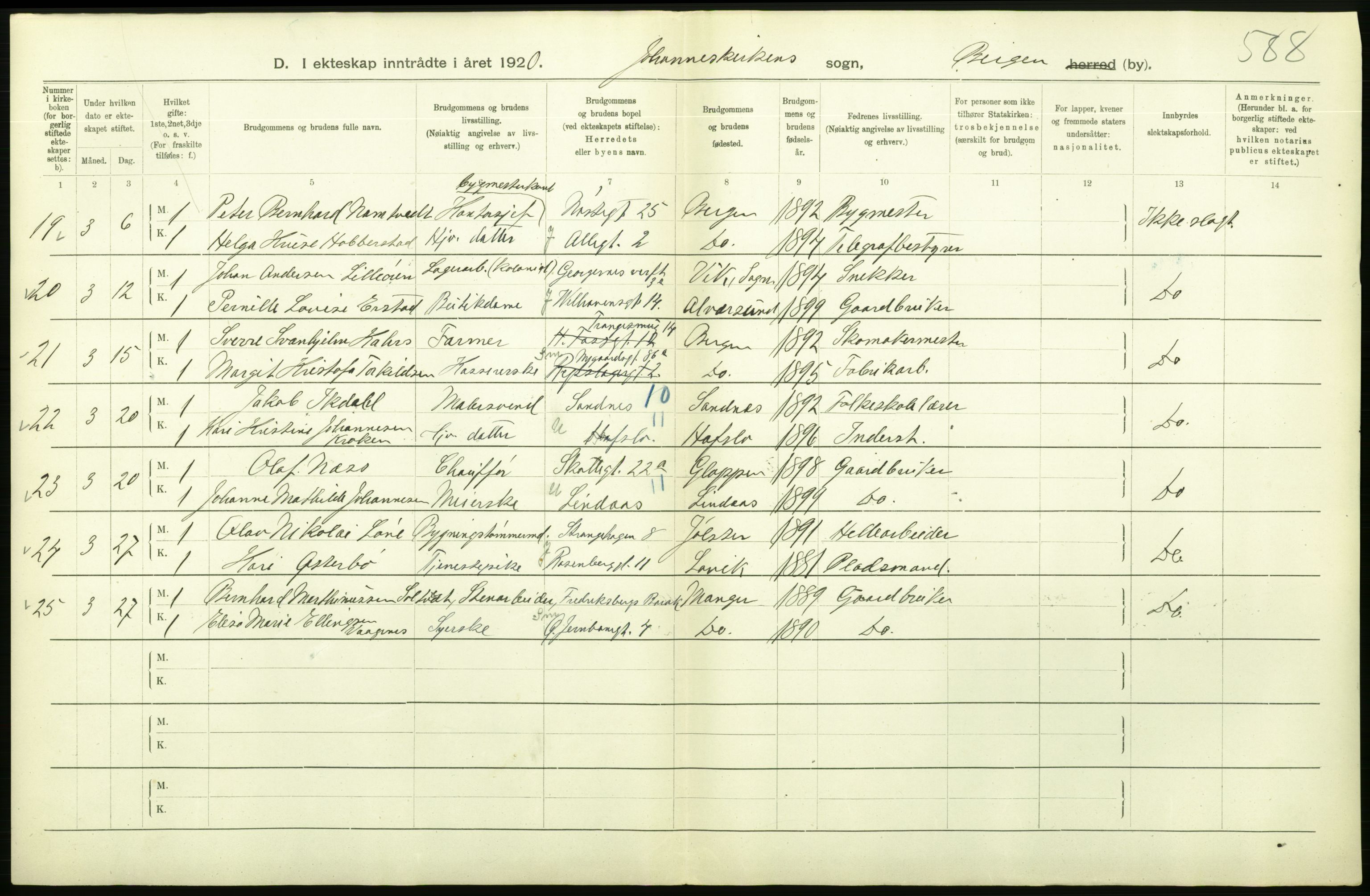 Statistisk sentralbyrå, Sosiodemografiske emner, Befolkning, AV/RA-S-2228/D/Df/Dfb/Dfbj/L0042: Bergen: Gifte, døde, dødfødte., 1920, p. 180