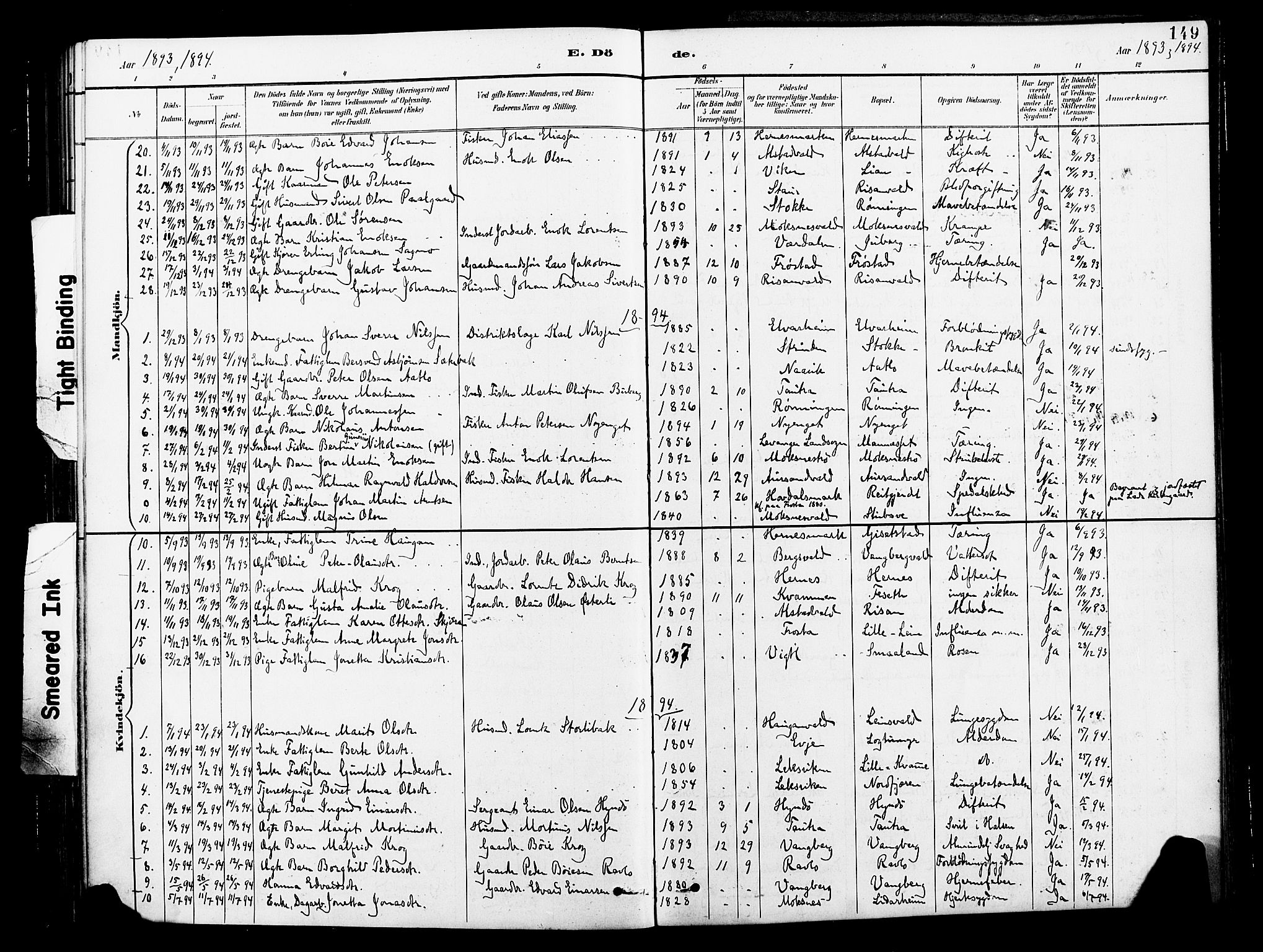 Ministerialprotokoller, klokkerbøker og fødselsregistre - Nord-Trøndelag, SAT/A-1458/713/L0121: Parish register (official) no. 713A10, 1888-1898, p. 149