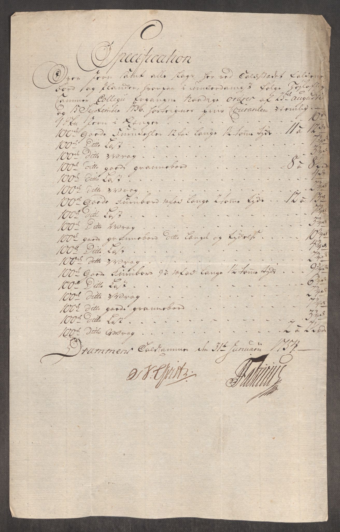 Rentekammeret inntil 1814, Realistisk ordnet avdeling, RA/EA-4070/Oe/L0005: [Ø1]: Priskuranter, 1753-1757, p. 216