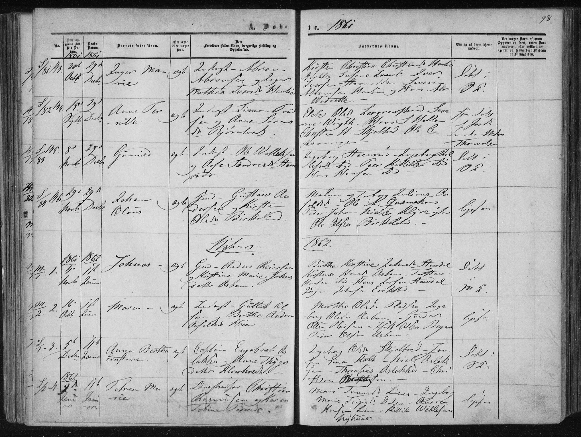 Solum kirkebøker, AV/SAKO-A-306/F/Fa/L0007: Parish register (official) no. I 7, 1856-1864, p. 98