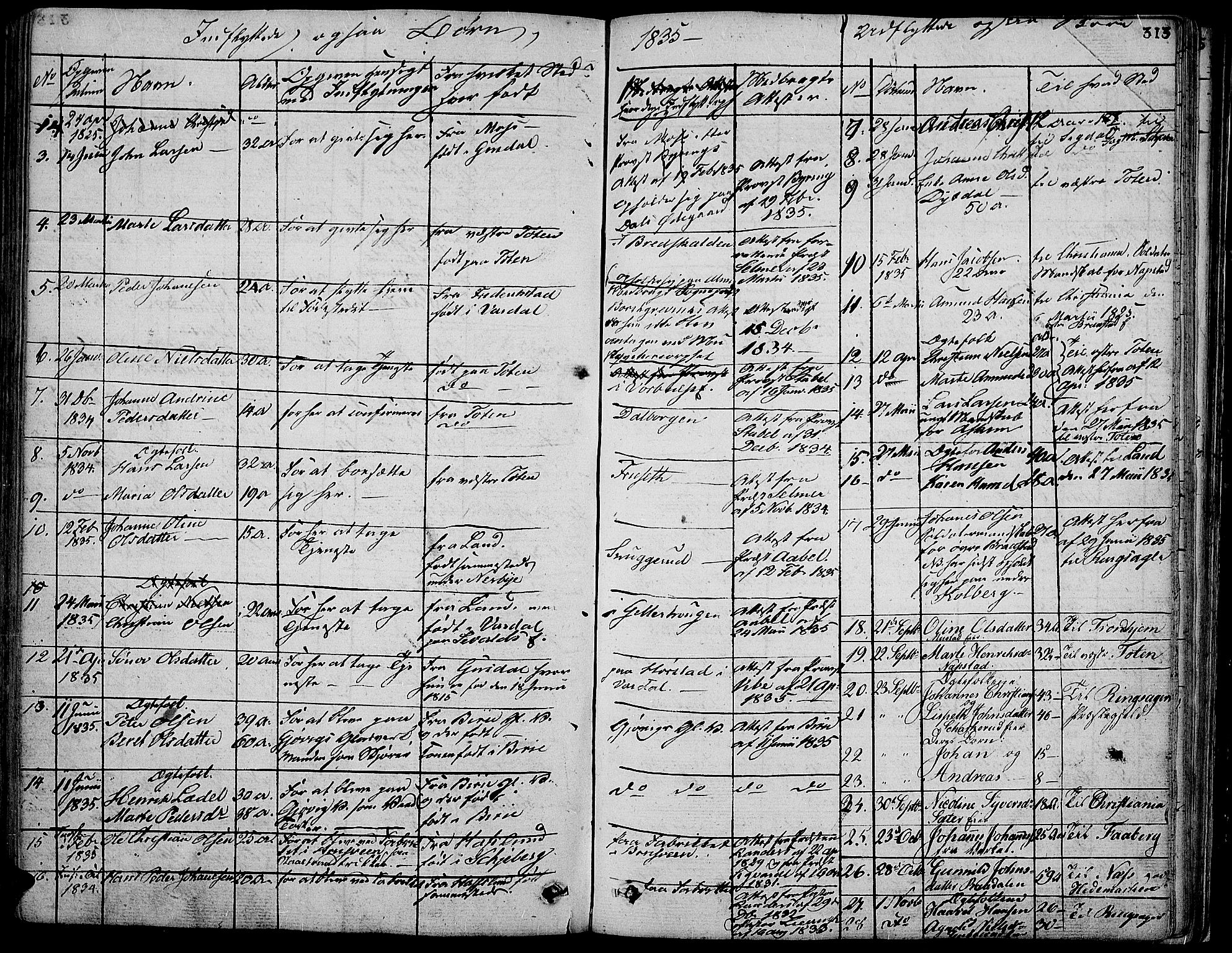 Vardal prestekontor, SAH/PREST-100/H/Ha/Hab/L0004: Parish register (copy) no. 4, 1831-1853, p. 313