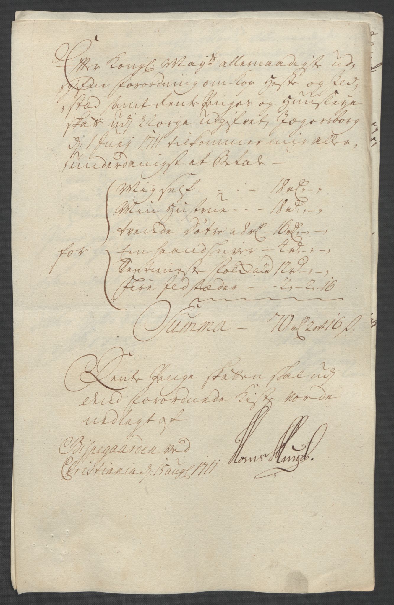 Rentekammeret inntil 1814, Reviderte regnskaper, Fogderegnskap, AV/RA-EA-4092/R10/L0448: Fogderegnskap Aker og Follo, 1710-1711, p. 233