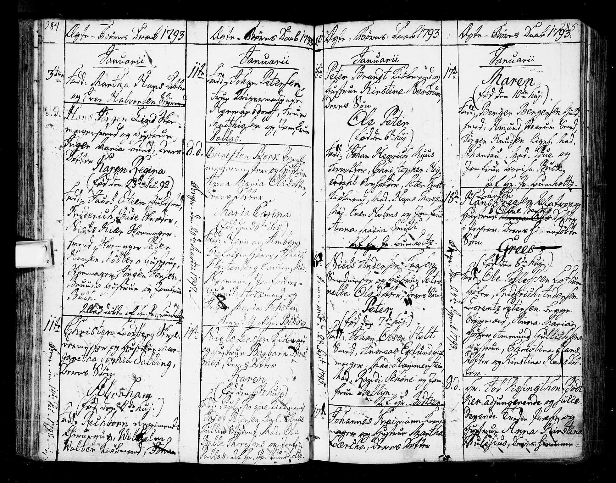 Oslo domkirke Kirkebøker, SAO/A-10752/F/Fa/L0005: Parish register (official) no. 5, 1787-1806, p. 284-285