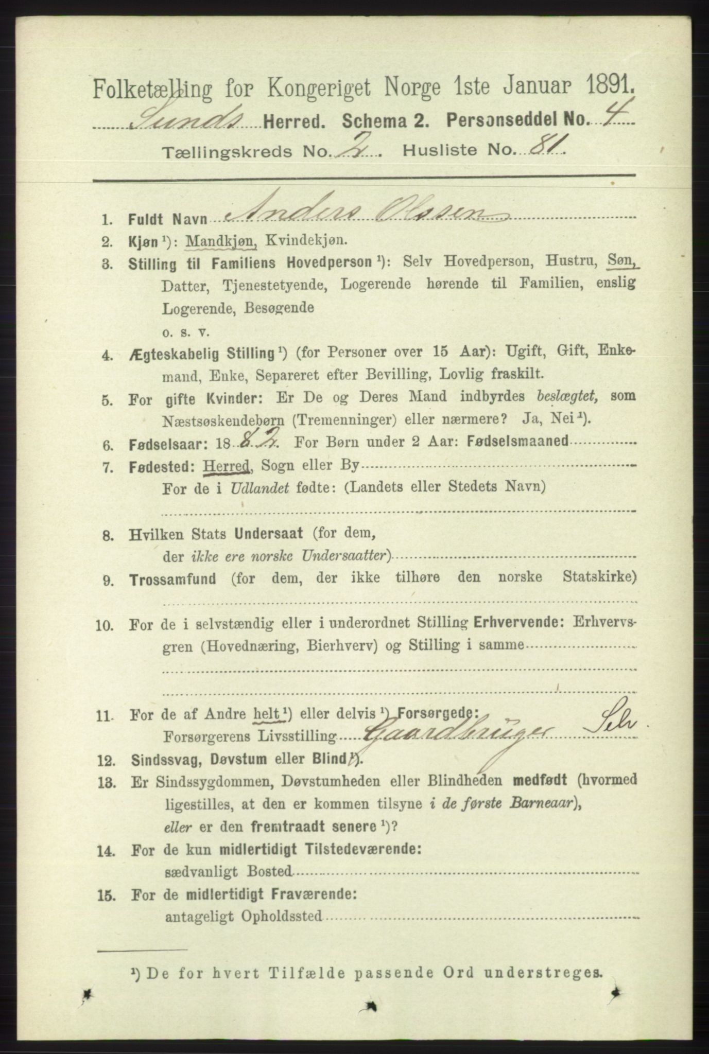 RA, 1891 census for 1245 Sund, 1891, p. 1112