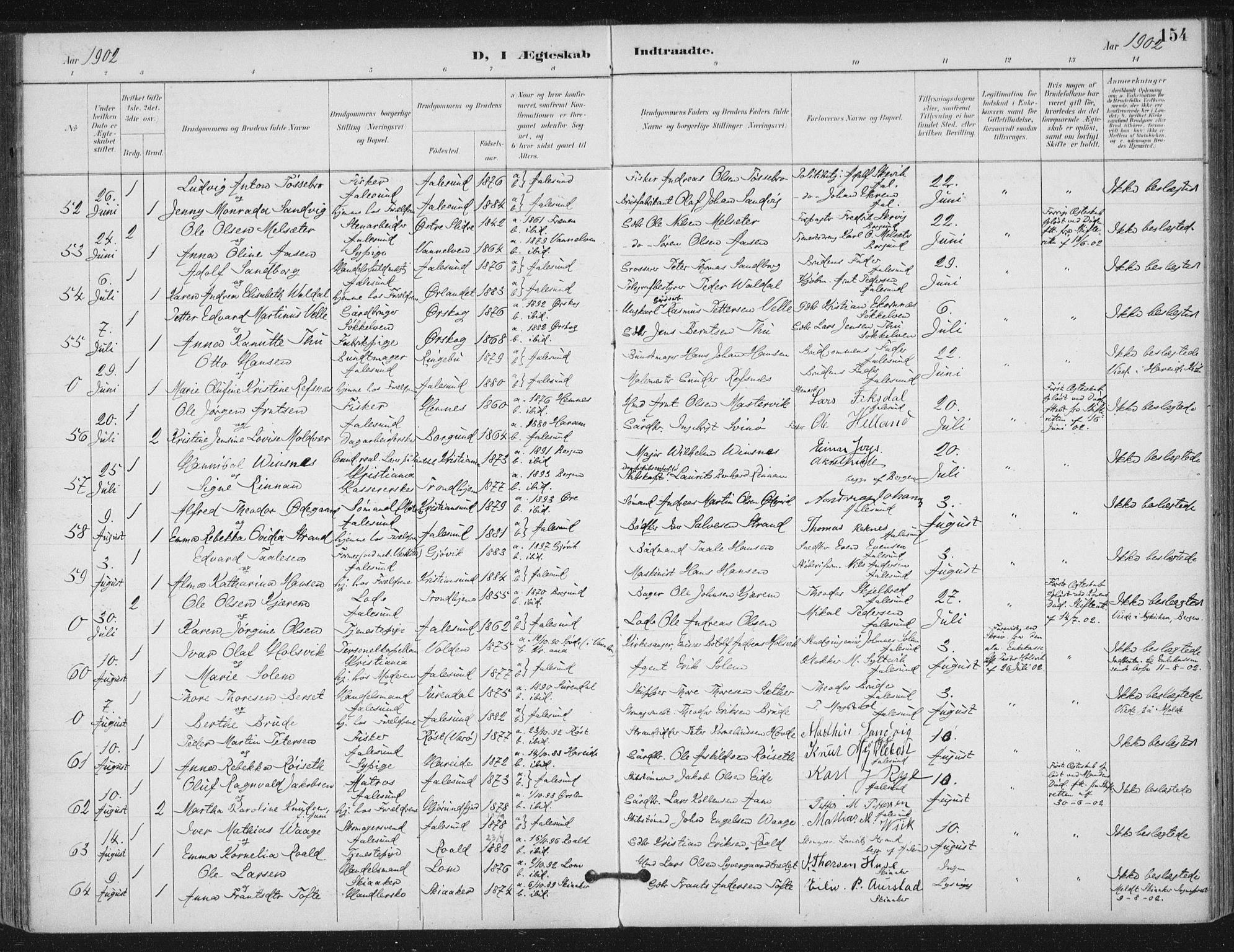 Ministerialprotokoller, klokkerbøker og fødselsregistre - Møre og Romsdal, AV/SAT-A-1454/529/L0457: Parish register (official) no. 529A07, 1894-1903, p. 154