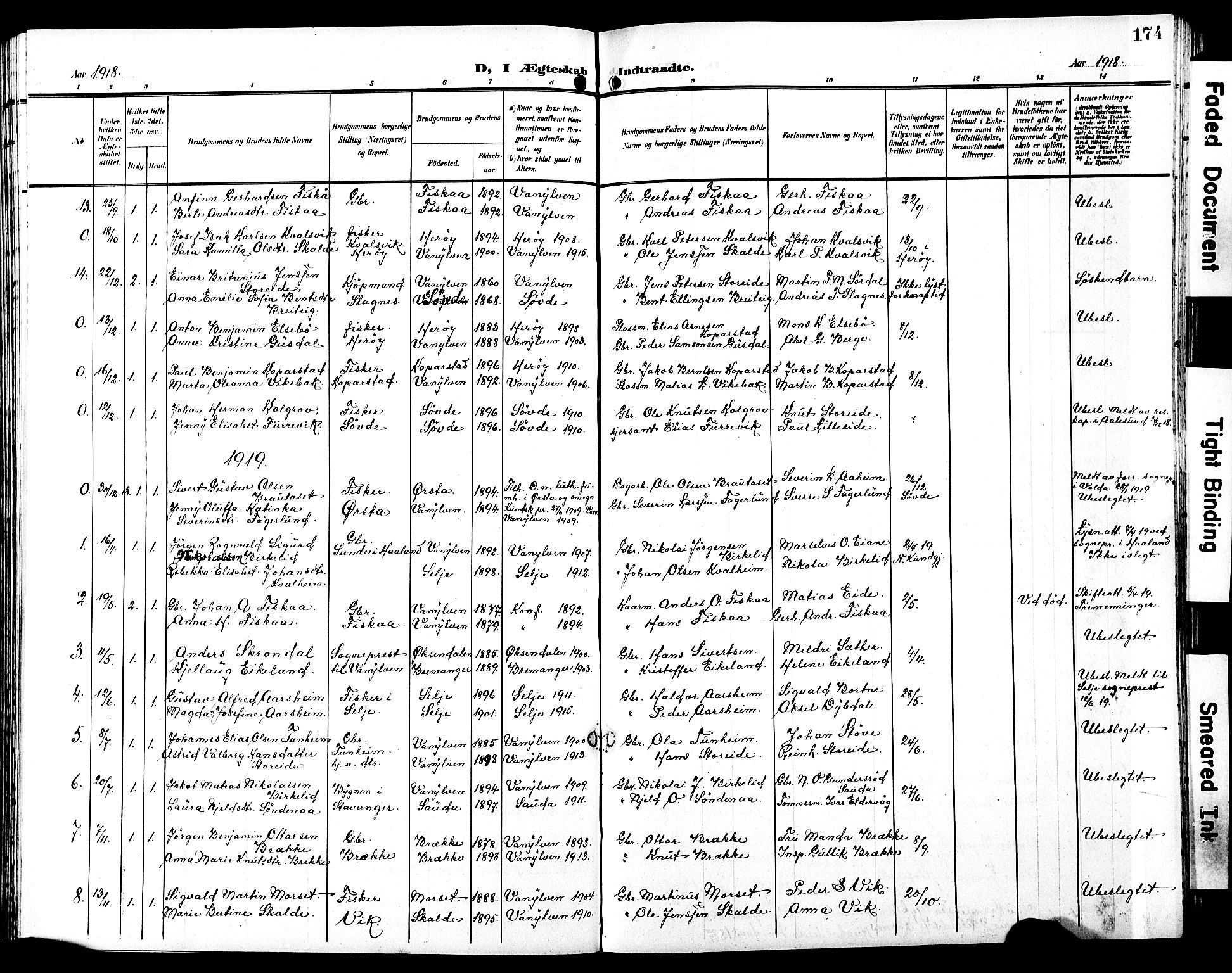 Ministerialprotokoller, klokkerbøker og fødselsregistre - Møre og Romsdal, SAT/A-1454/501/L0018: Parish register (copy) no. 501C04, 1902-1930, p. 174