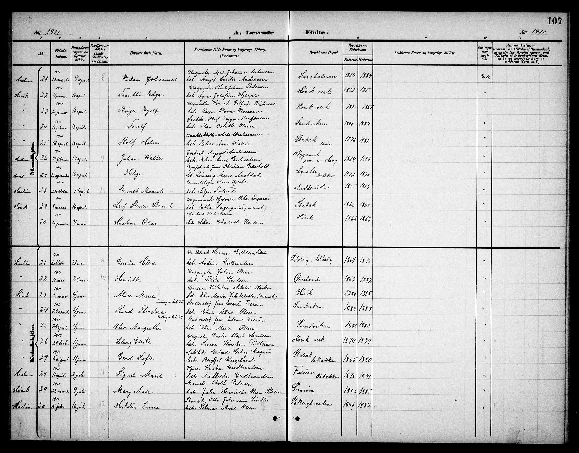 Østre Bærum prestekontor Kirkebøker, AV/SAO-A-10887/G/Ga/L0001: Parish register (copy) no. 1, 1898-1913, p. 107