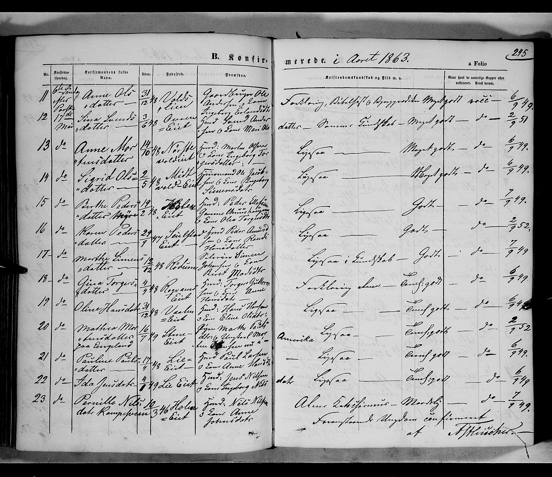 Gausdal prestekontor, SAH/PREST-090/H/Ha/Haa/L0009: Parish register (official) no. 9, 1862-1873, p. 245