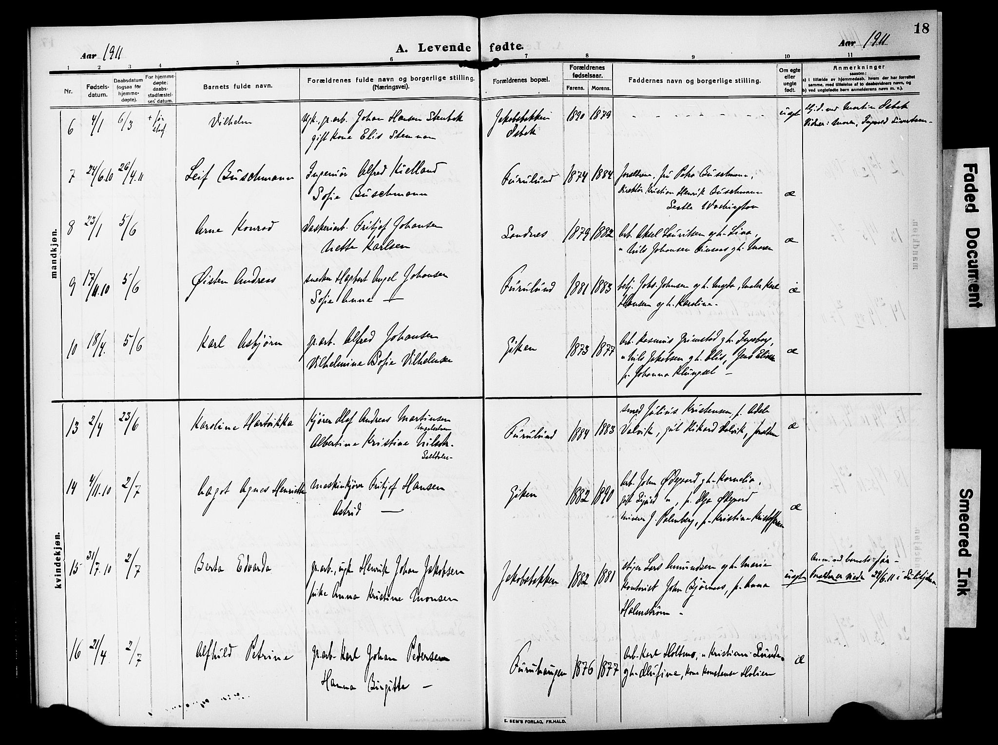 Ministerialprotokoller, klokkerbøker og fødselsregistre - Nordland, AV/SAT-A-1459/850/L0710: Parish register (official) no. 850A02, 1910-1920, p. 18