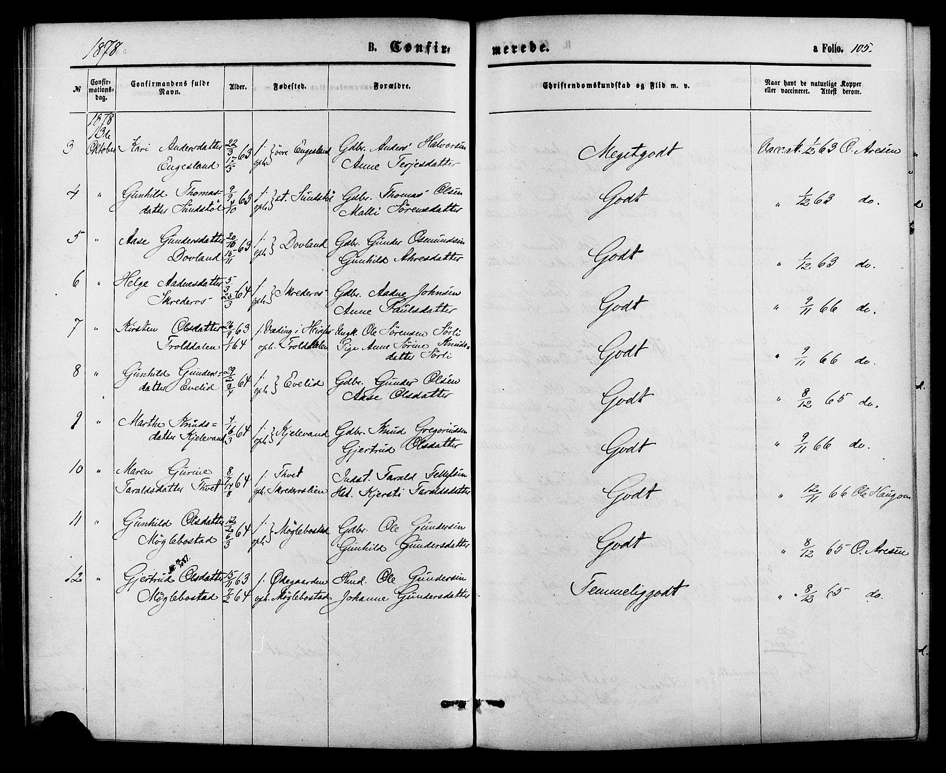 Herefoss sokneprestkontor, SAK/1111-0019/F/Fa/Fab/L0003: Parish register (official) no. A 3, 1875-1886, p. 105