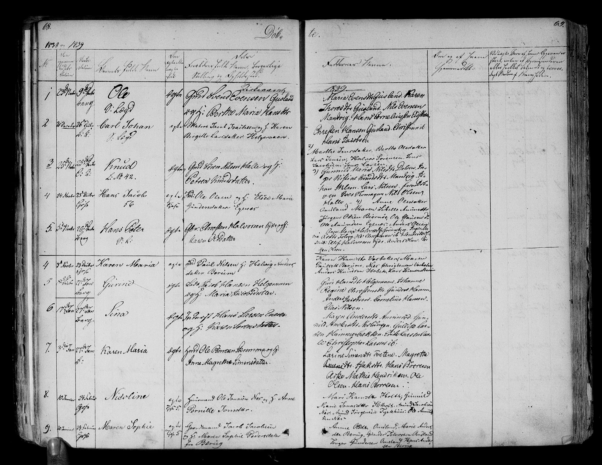 Brunlanes kirkebøker, AV/SAKO-A-342/F/Fa/L0003: Parish register (official) no. I 3, 1834-1845, p. 68-69