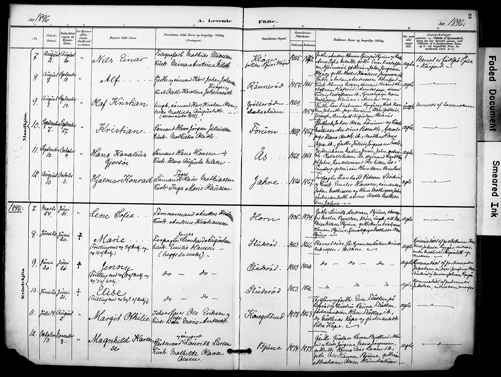 Ramnes kirkebøker, AV/SAKO-A-314/F/Fa/L0008: Parish register (official) no. I 8, 1896-1913, p. 2