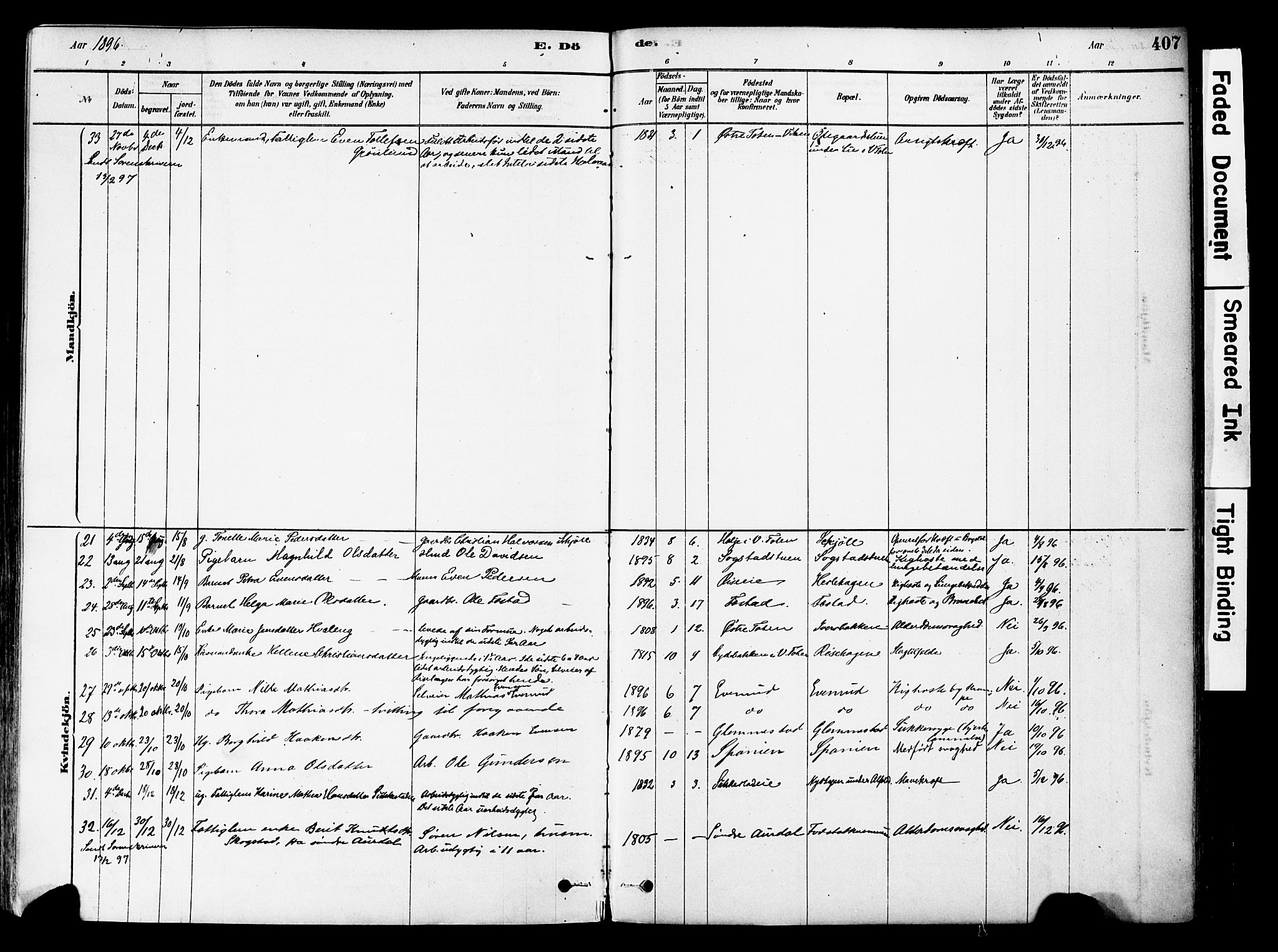 Østre Toten prestekontor, SAH/PREST-104/H/Ha/Haa/L0006: Parish register (official) no. 6 /1, 1878-1896, p. 407