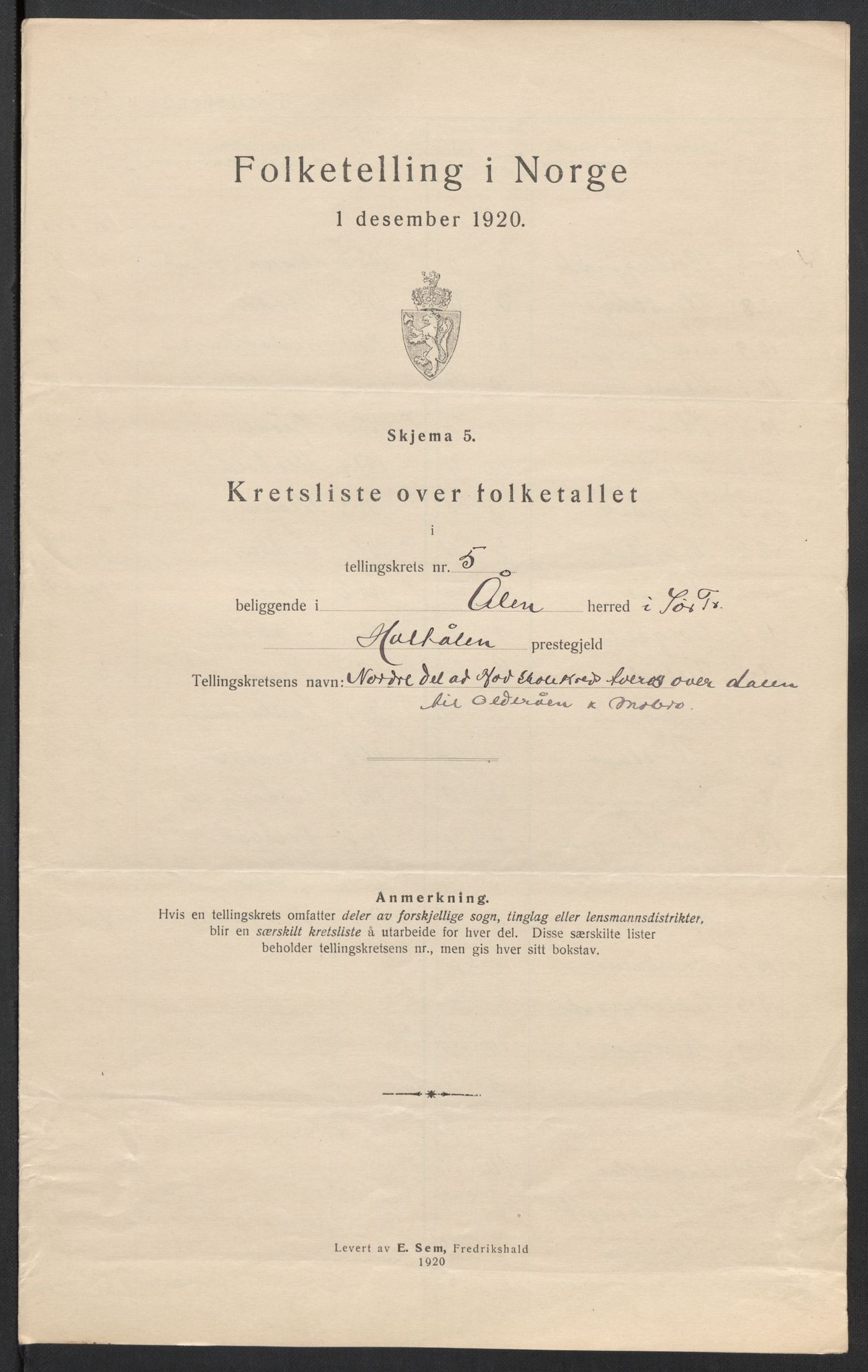 SAT, 1920 census for Ålen, 1920, p. 18