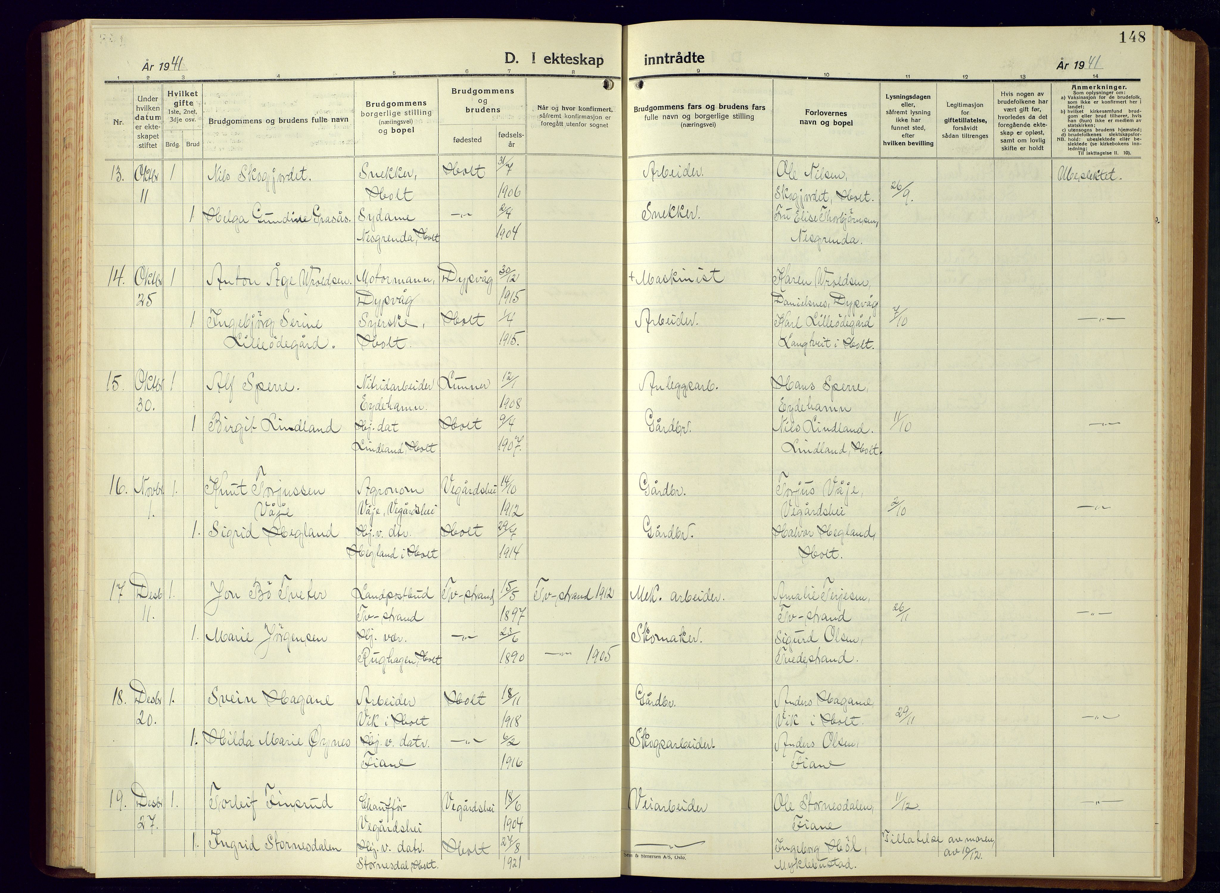 Holt sokneprestkontor, AV/SAK-1111-0021/F/Fb/L0013: Parish register (copy) no. B-13, 1940-1958, p. 148